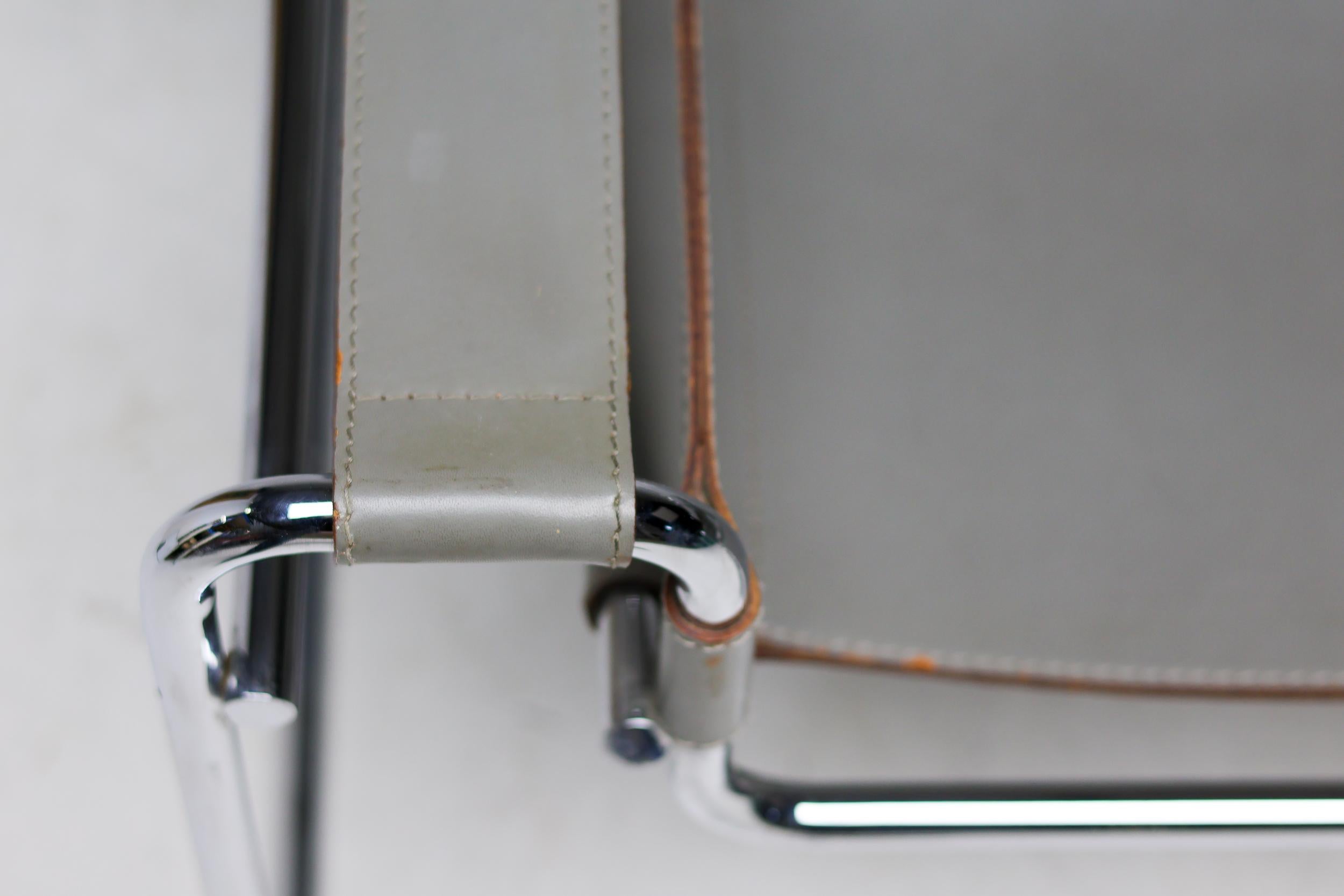 German Marcel Breuer Grey Leather Wassily Armchair by Gavina, 1960, Signed For Sale
