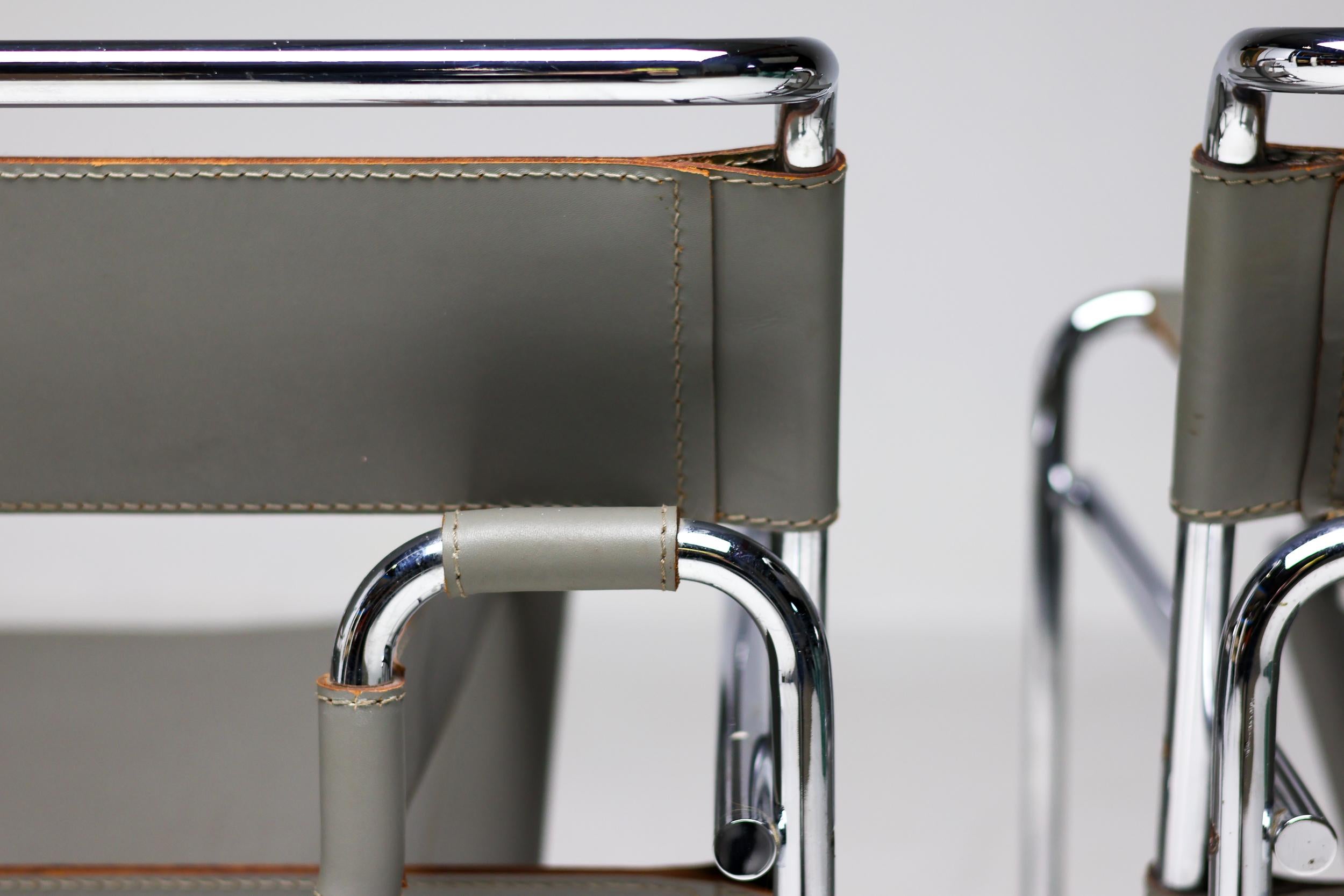 20th Century Marcel Breuer Grey Leather Wassily Armchair by Gavina, 1960, Signed For Sale