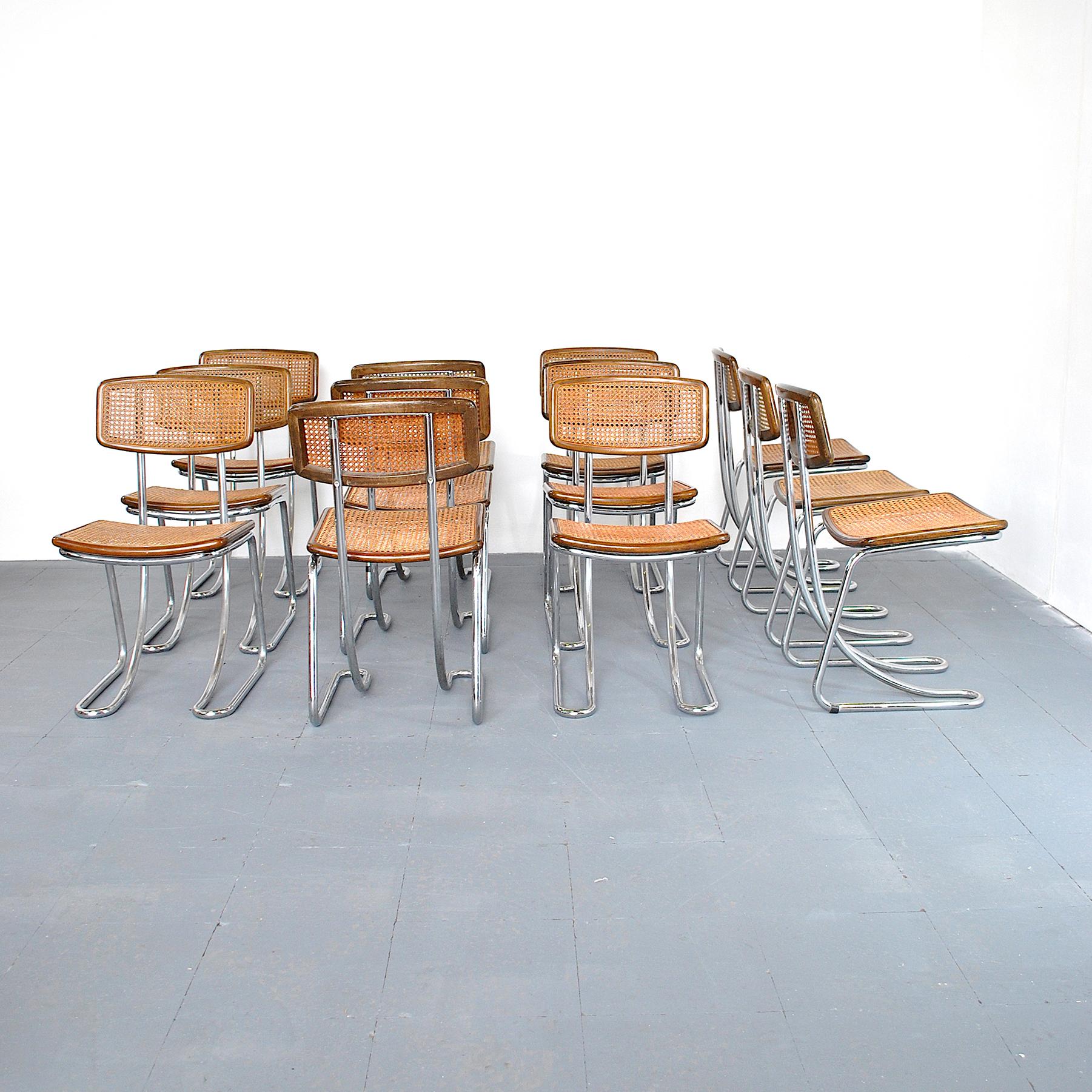 Set of 14 chairs in the style of Cesca by Marcel Breuer.