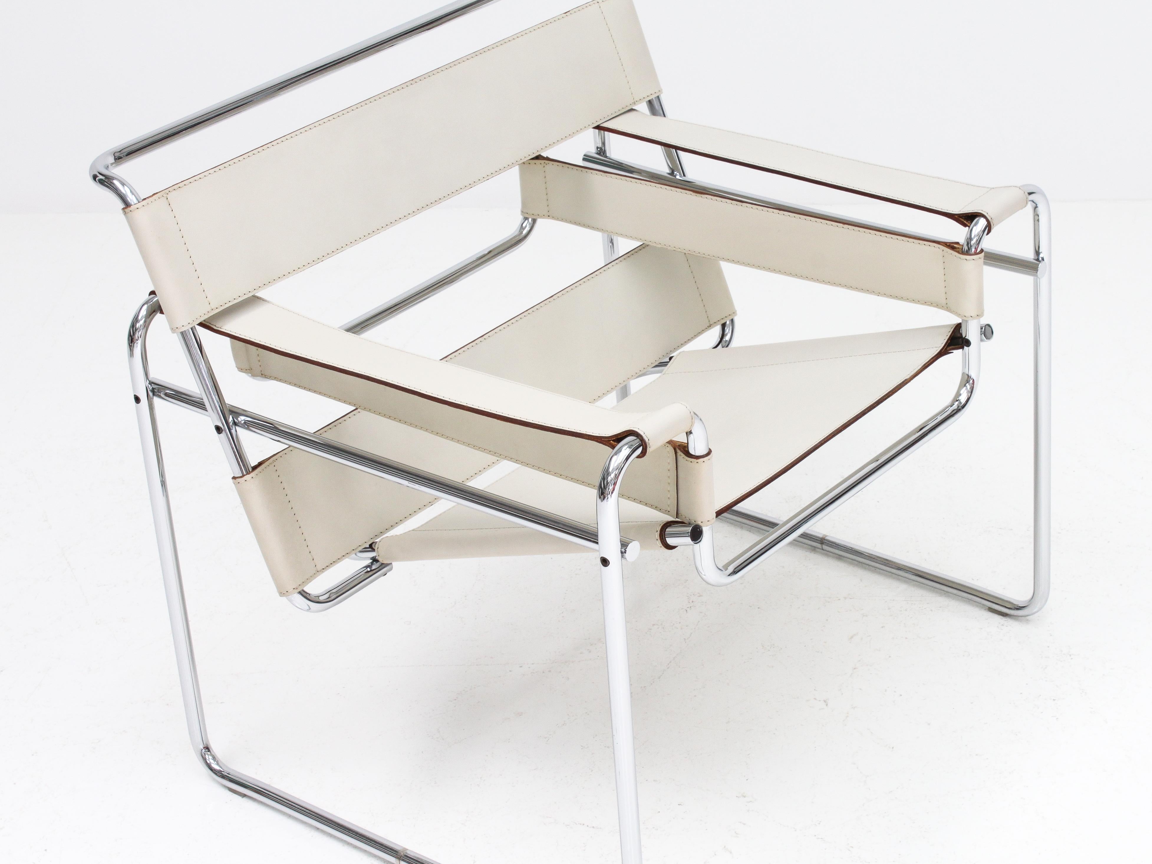 Marcel Breuer Ivory-Colored 'Wassily' Chair, Gavina, 1960s 'Authentic, Stamped' 9
