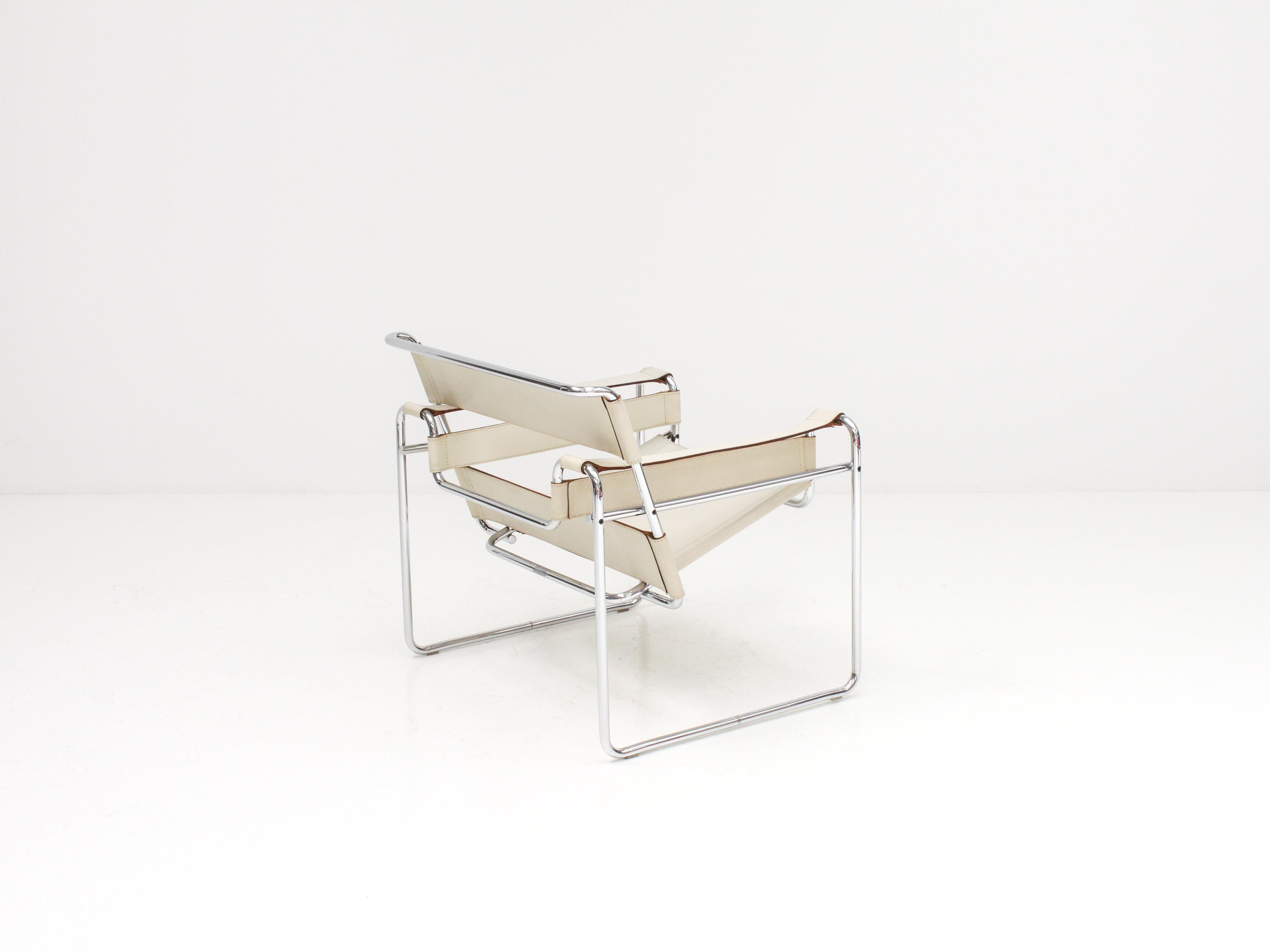 Italian Marcel Breuer Ivory-Colored 'Wassily' Chair, Gavina, 1960s 'Authentic, Stamped'