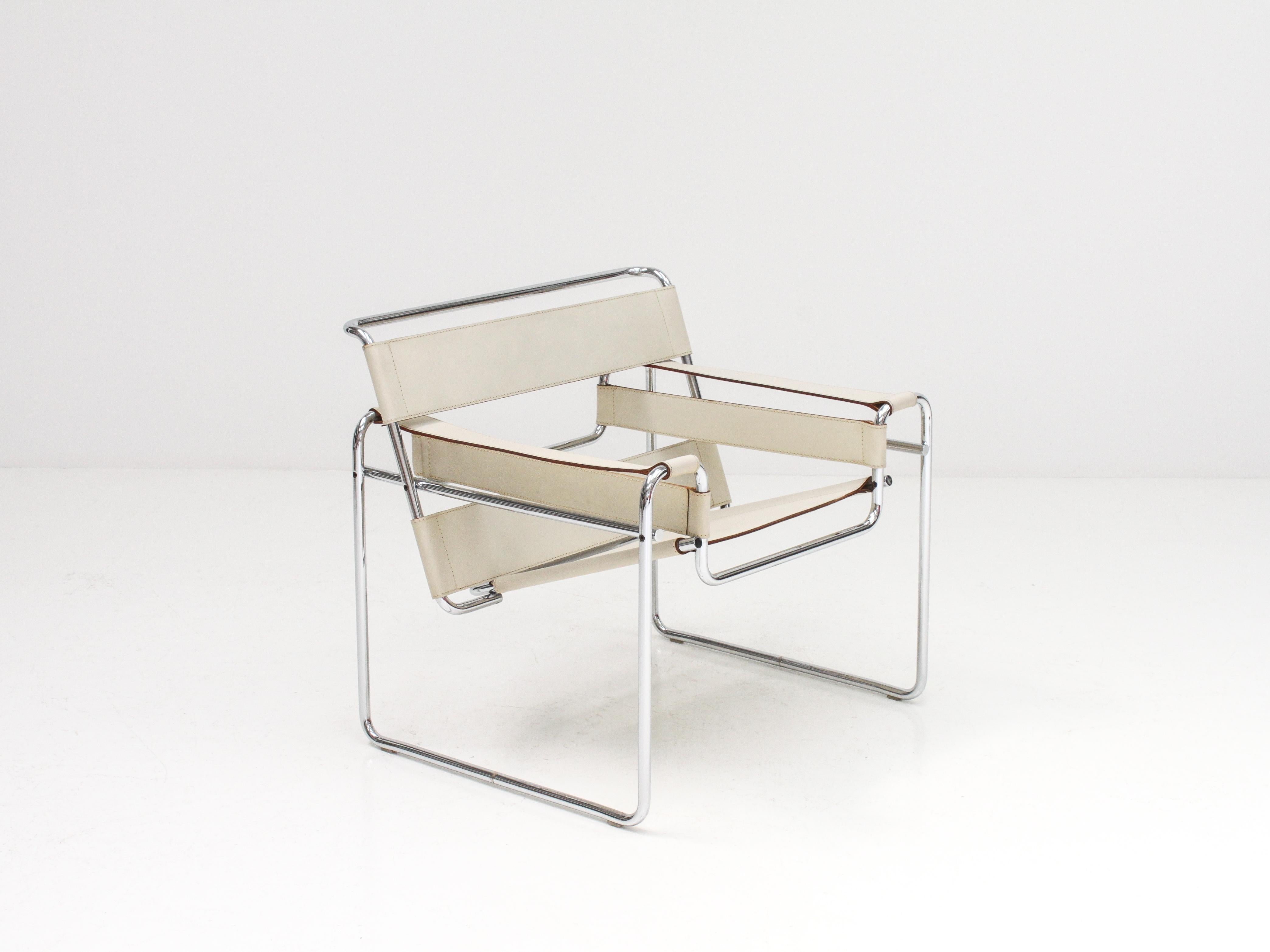Marcel Breuer Ivory-Colored 'Wassily' Chair, Gavina, 1960s 'Authentic, Stamped' 2