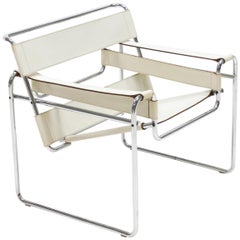 Marcel Breuer Ivory-Colored 'Wassily' Chair, Gavina, 1960s 'Authentic, Stamped'