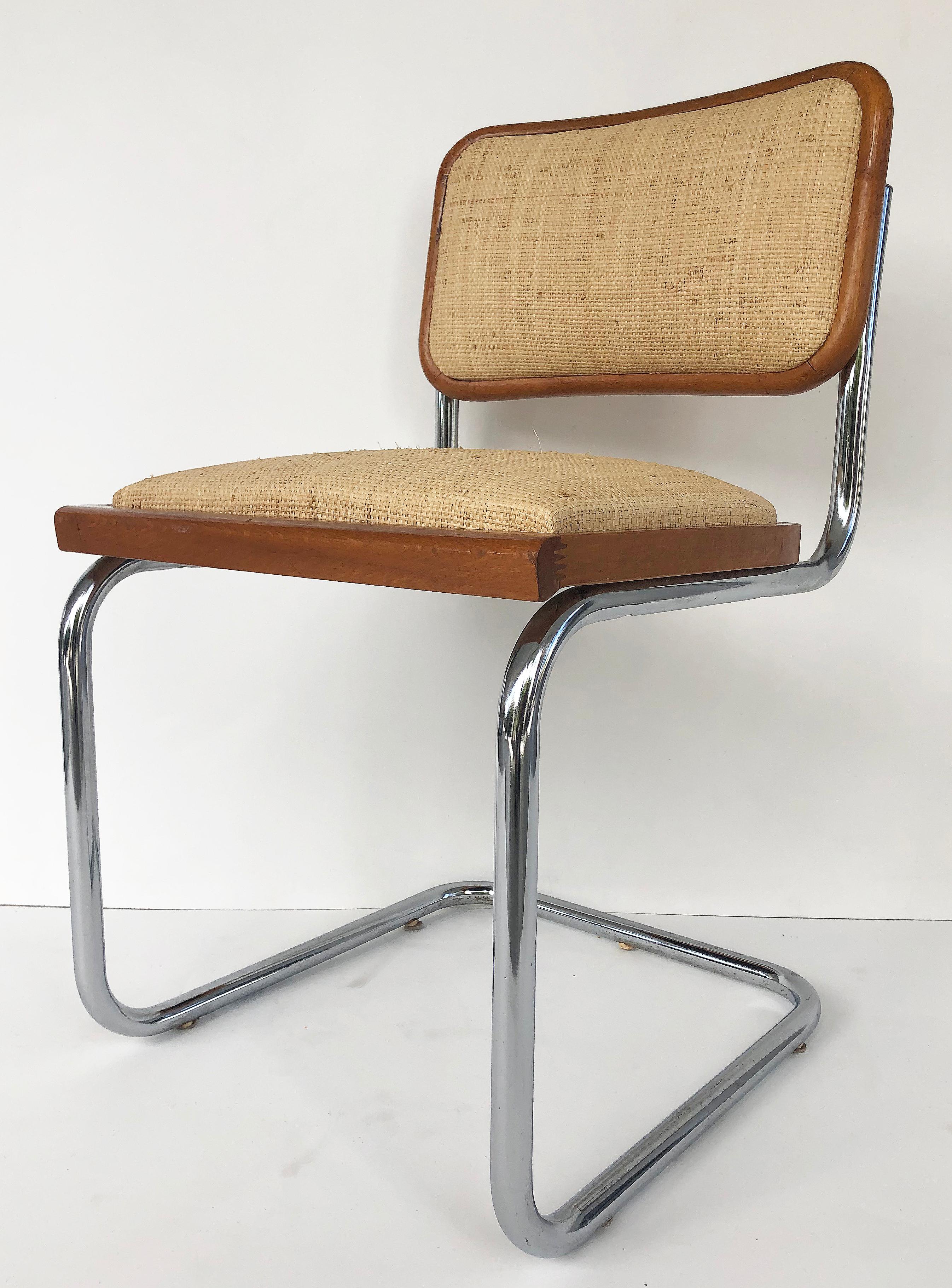 Mid-Century Modern Marcel Breuer Knoll Chrome Cesca Chairs Upholstered in Raffia, Set of Four