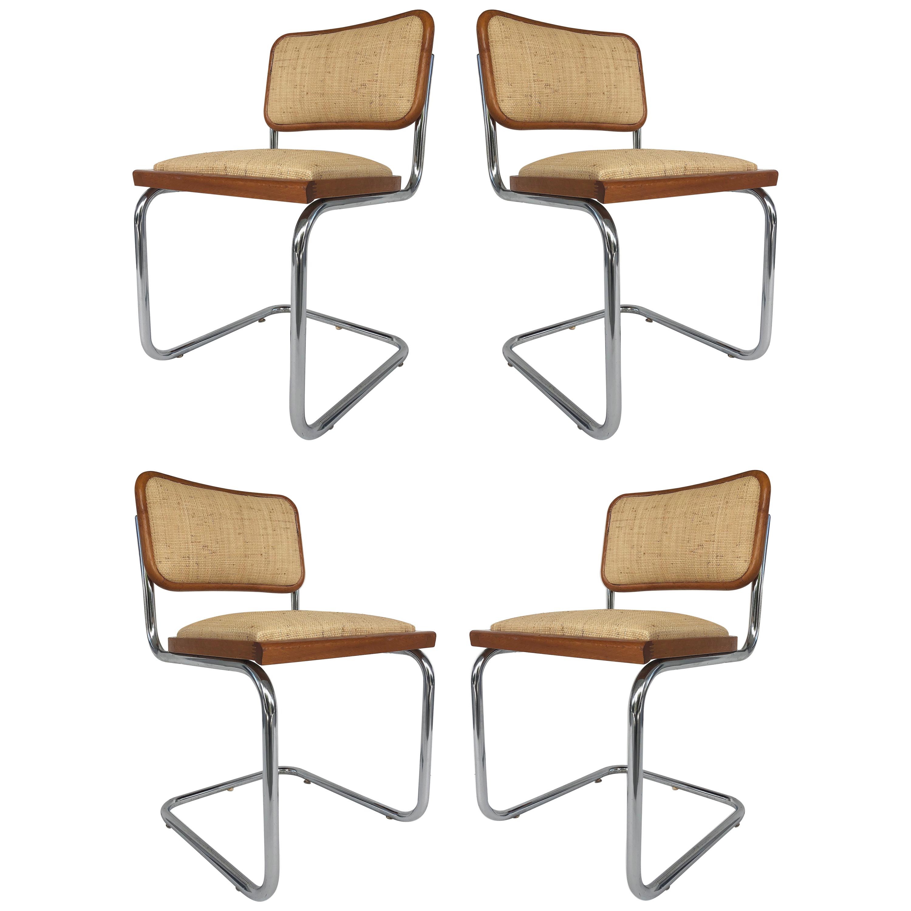 Marcel Breuer Knoll Chrome Cesca Chairs Upholstered in Raffia, Set of Four