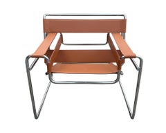 Marcel Breuer Knoll “Wassily” Brown Leather and Chrome Chair