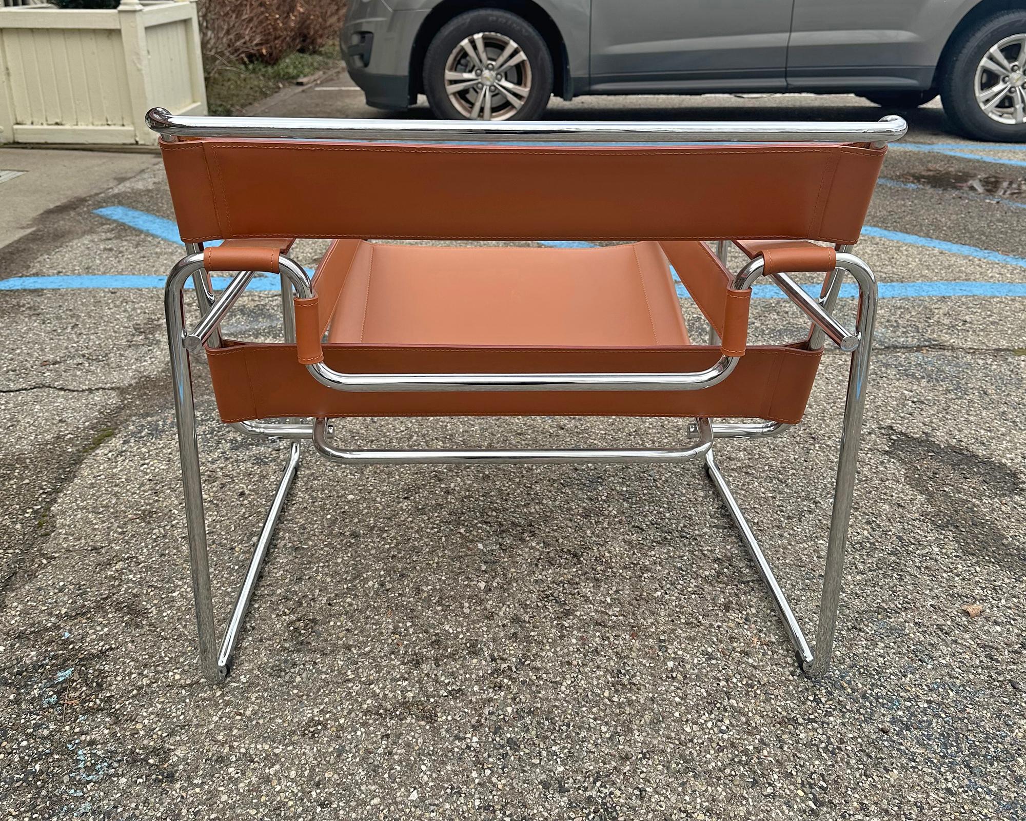 American Marcel Breuer Knoll “Wassily” Brown Leather and Chrome Chair