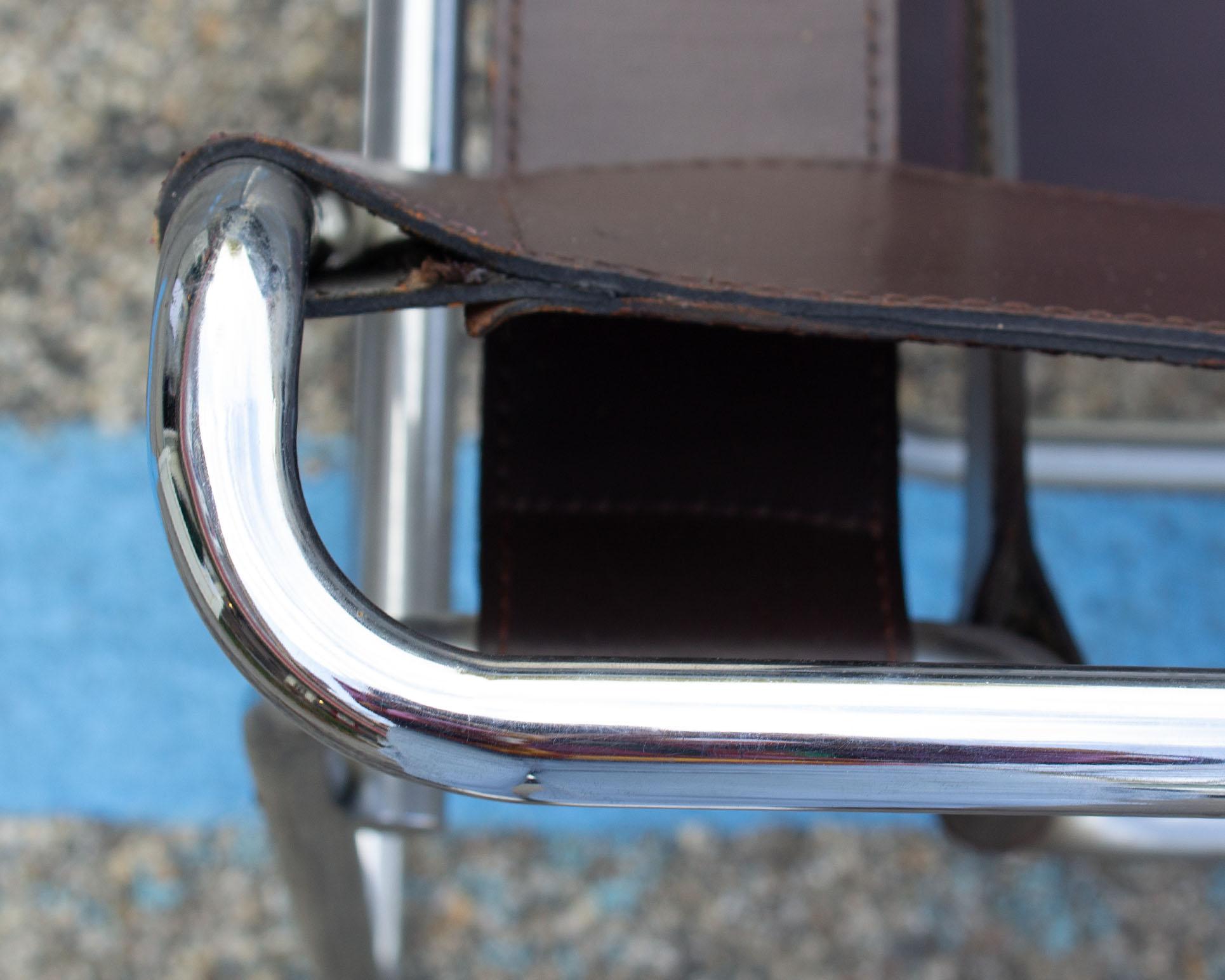 20th Century Marcel Breuer Knoll “Wassily” Brown Leather and Chrome Chair For Sale