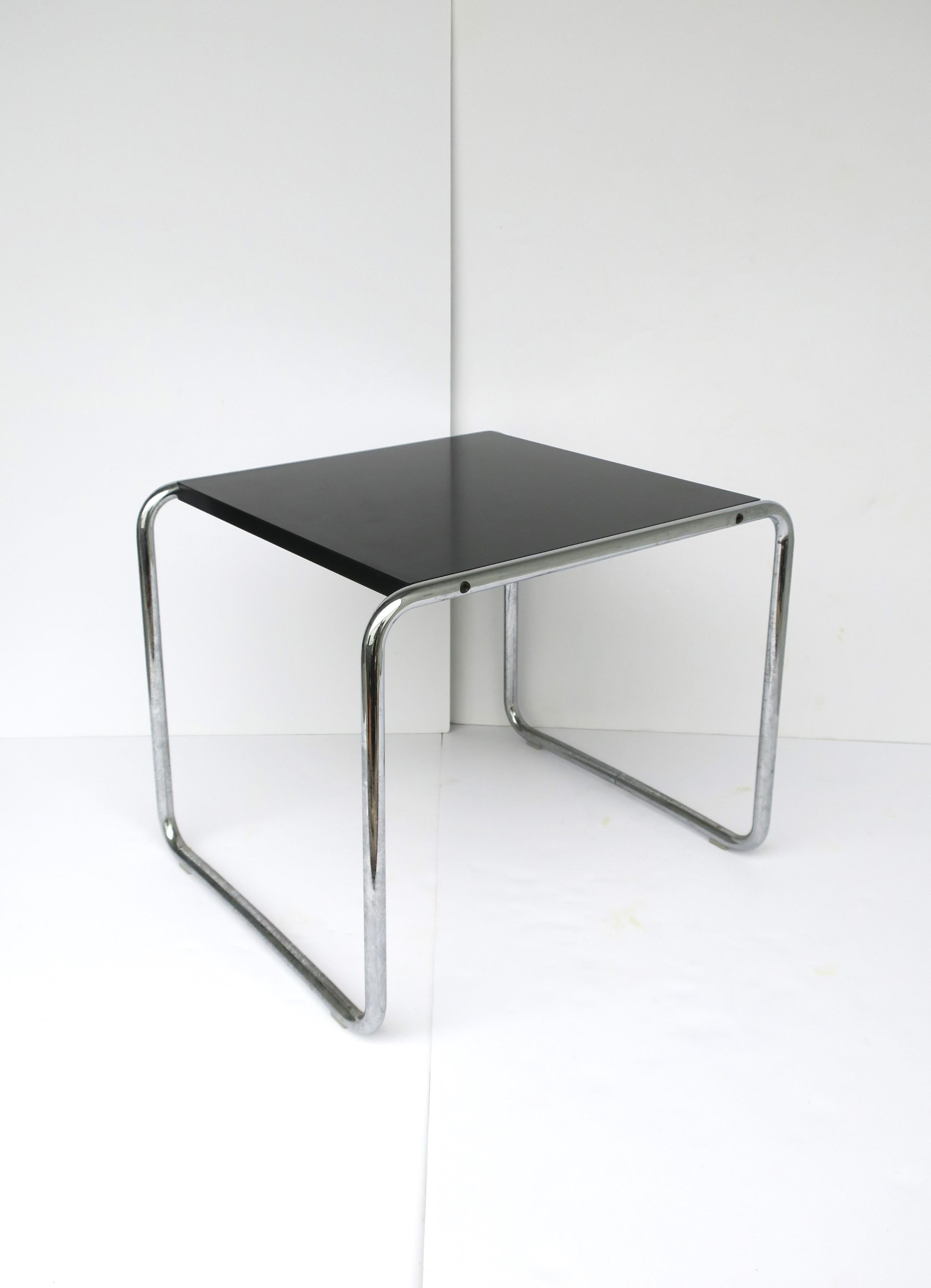 Italian Marcel Breuer Laccio Side End Table for Knoll Studio Chrome and Black Bauhaus For Sale