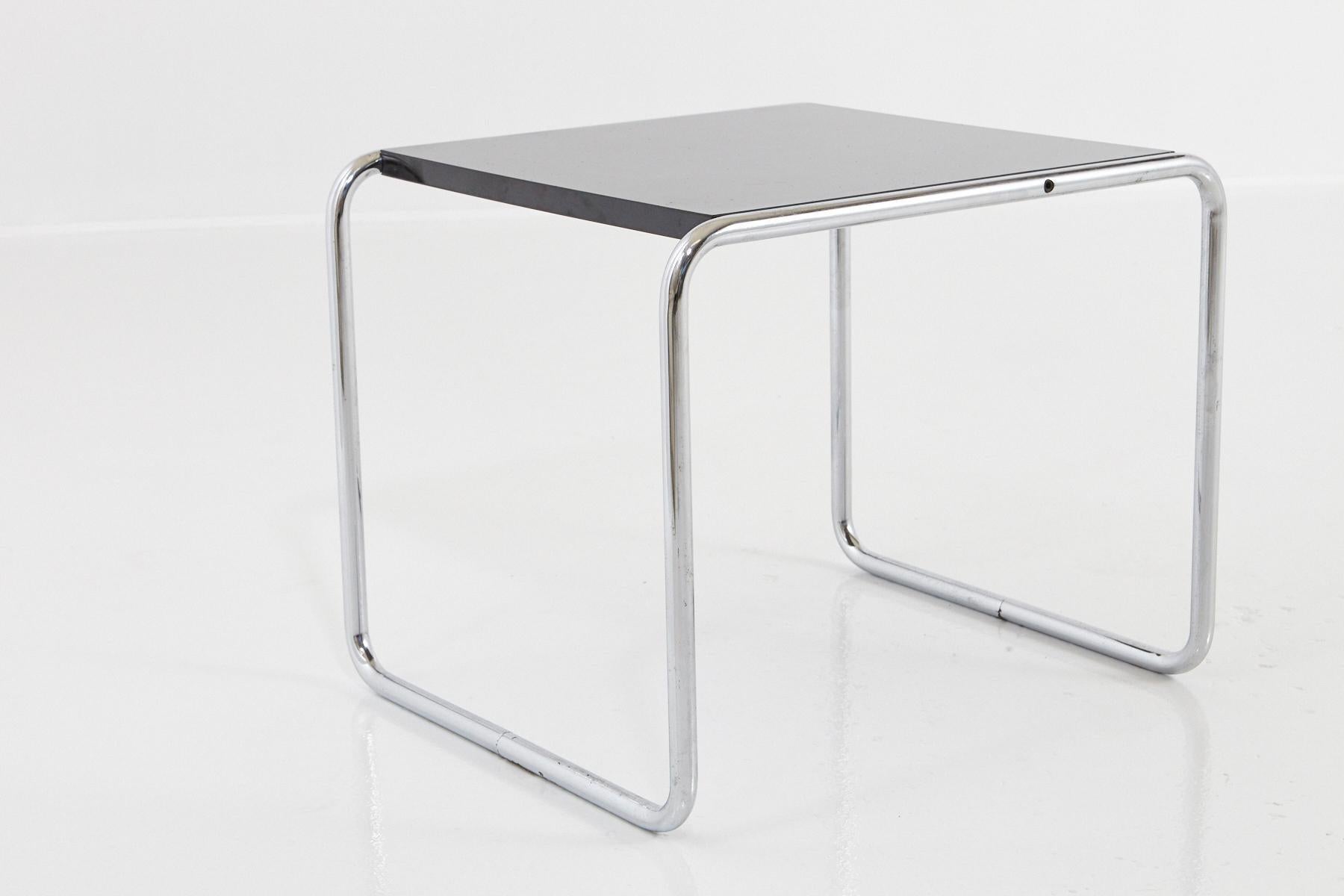 Marcel Breuer, Laccio Side Table Black Laminated Top with Tubular Chromed Base For Sale 3