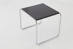 Marcel Breuer, Laccio Side Table Black Laminated Top with Tubular Chromed Base