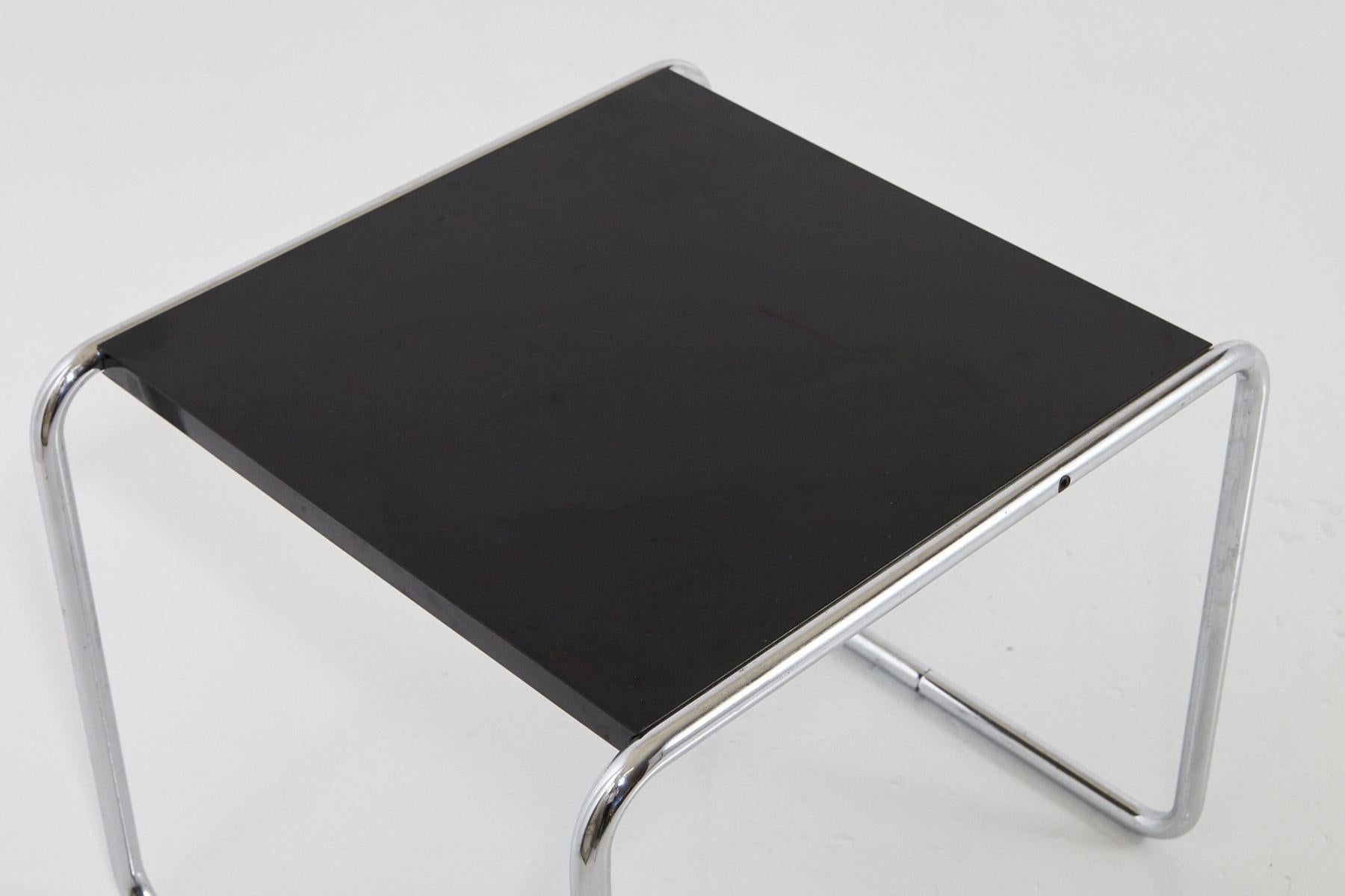 Marcel Breuer, Laccio Side Table Black Laminated Top with Tubular Chromed Base For Sale 1