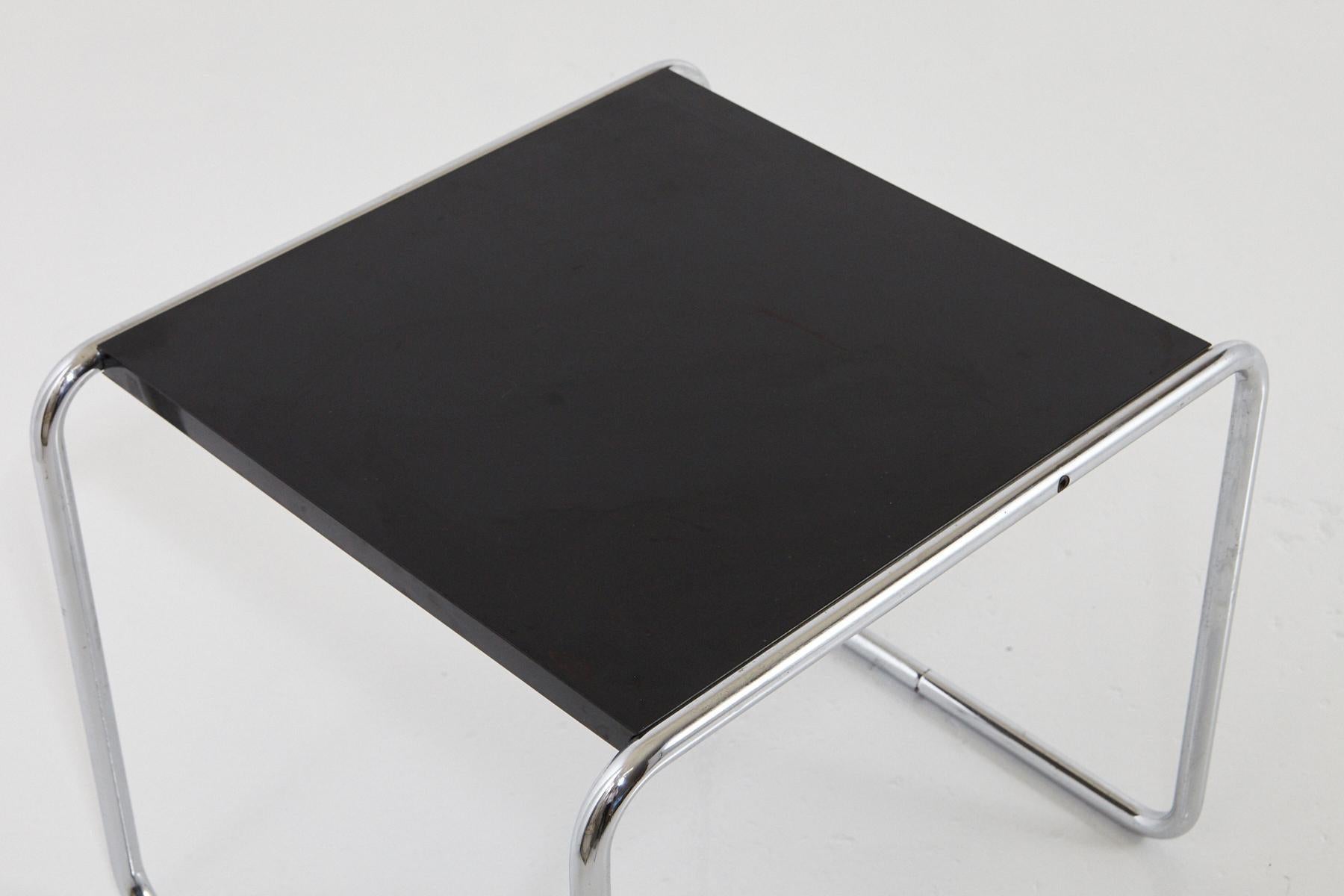 Marcel Breuer, Laccio Side Table Black Laminated Top with Tubular Chromed Base For Sale 2