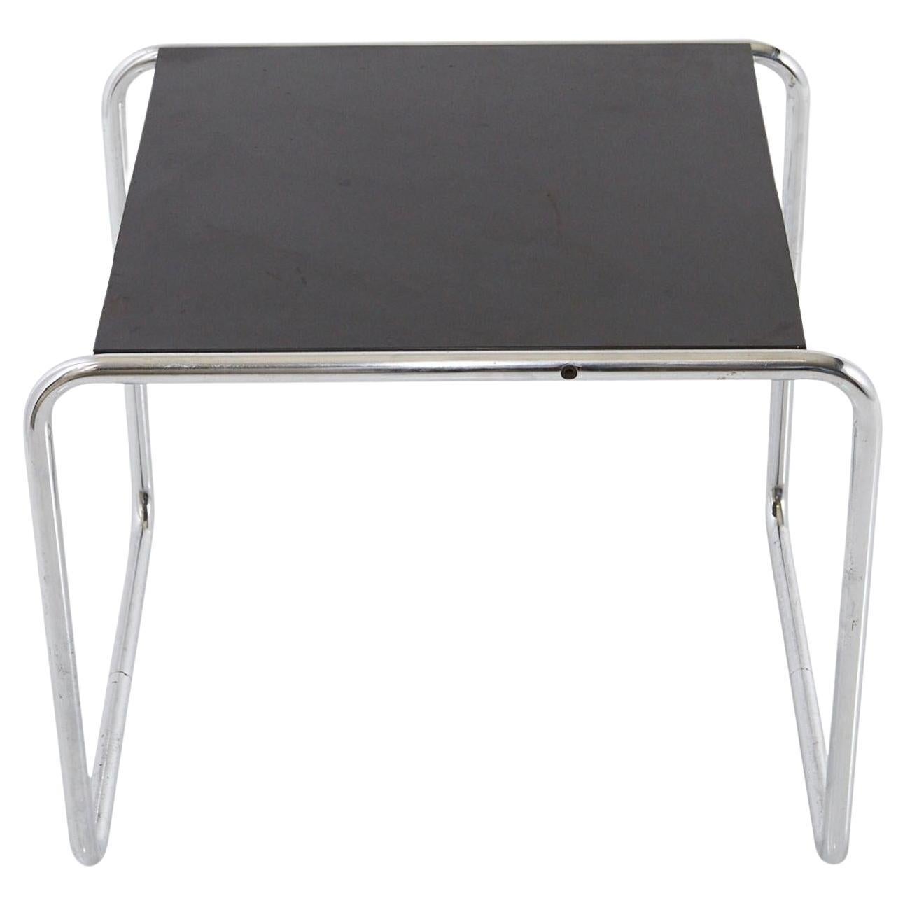 Marcel Breuer, Laccio Side Table Black Laminated Top with Tubular Chromed Base