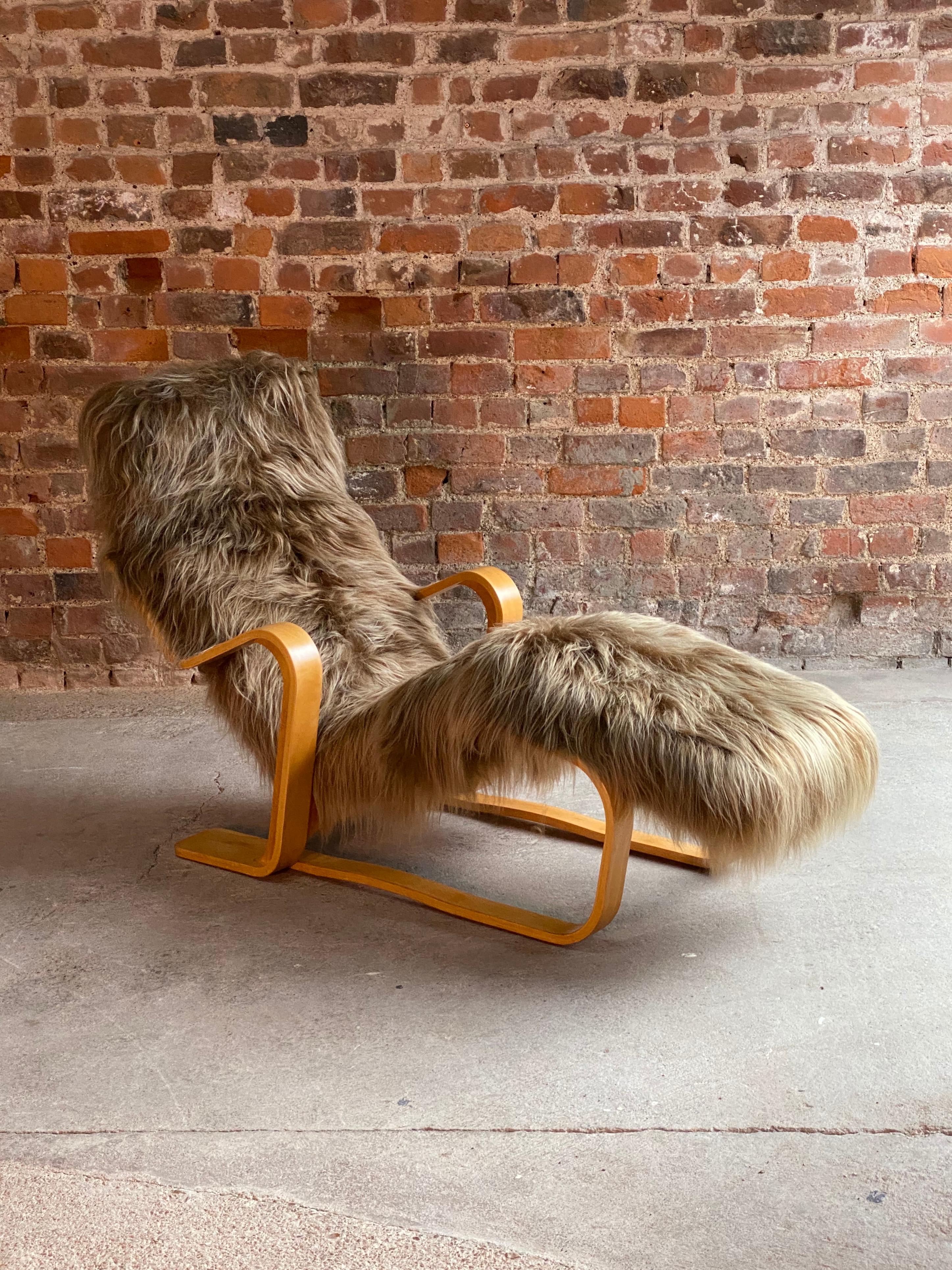 British Marcel Breuer Long Chair in Icelandic Long Haired Sheepskin by Isokon circa 1970