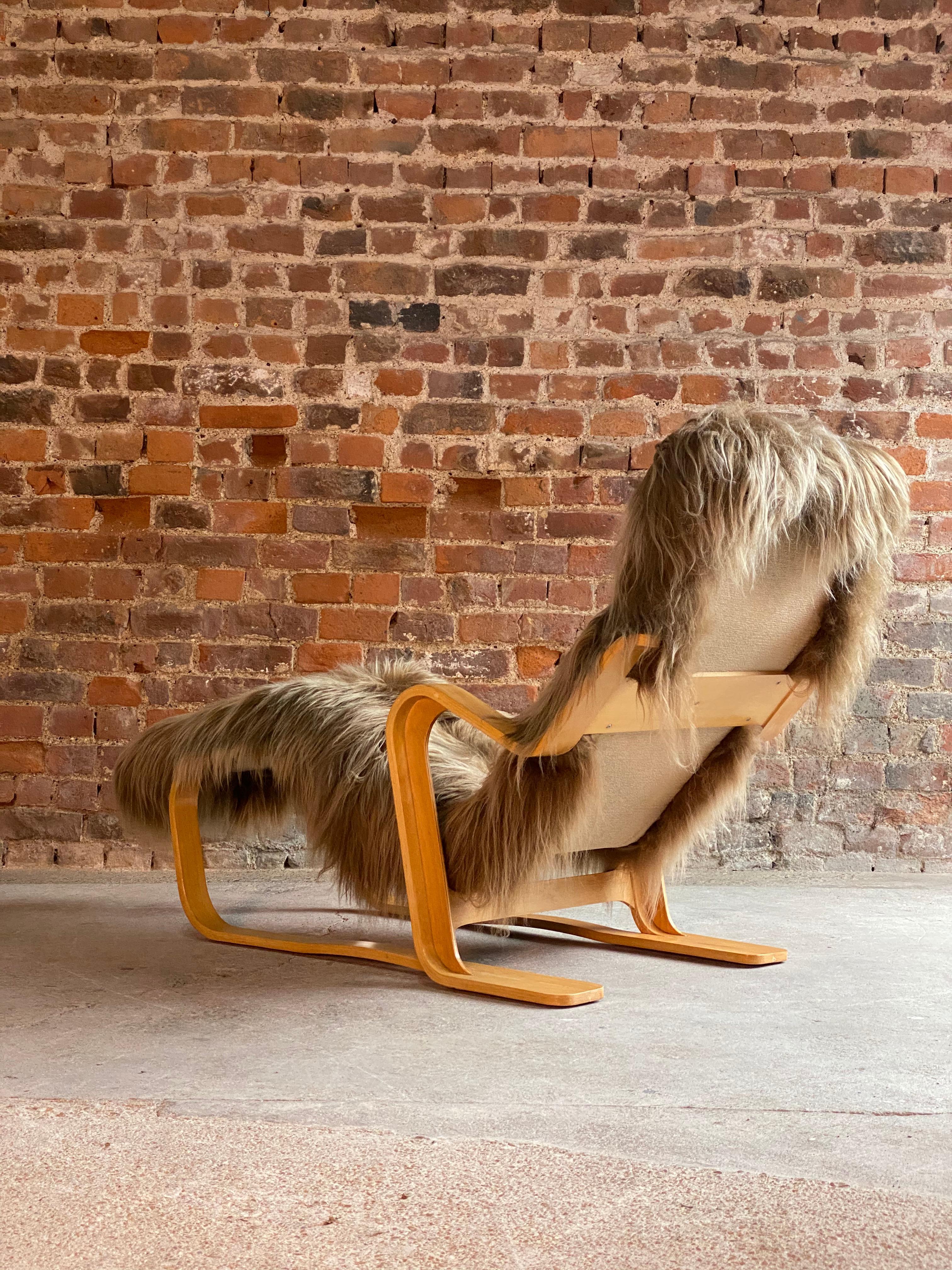Marcel Breuer Long Chair in Icelandic Long Haired Sheepskin by Isokon circa 1970 3