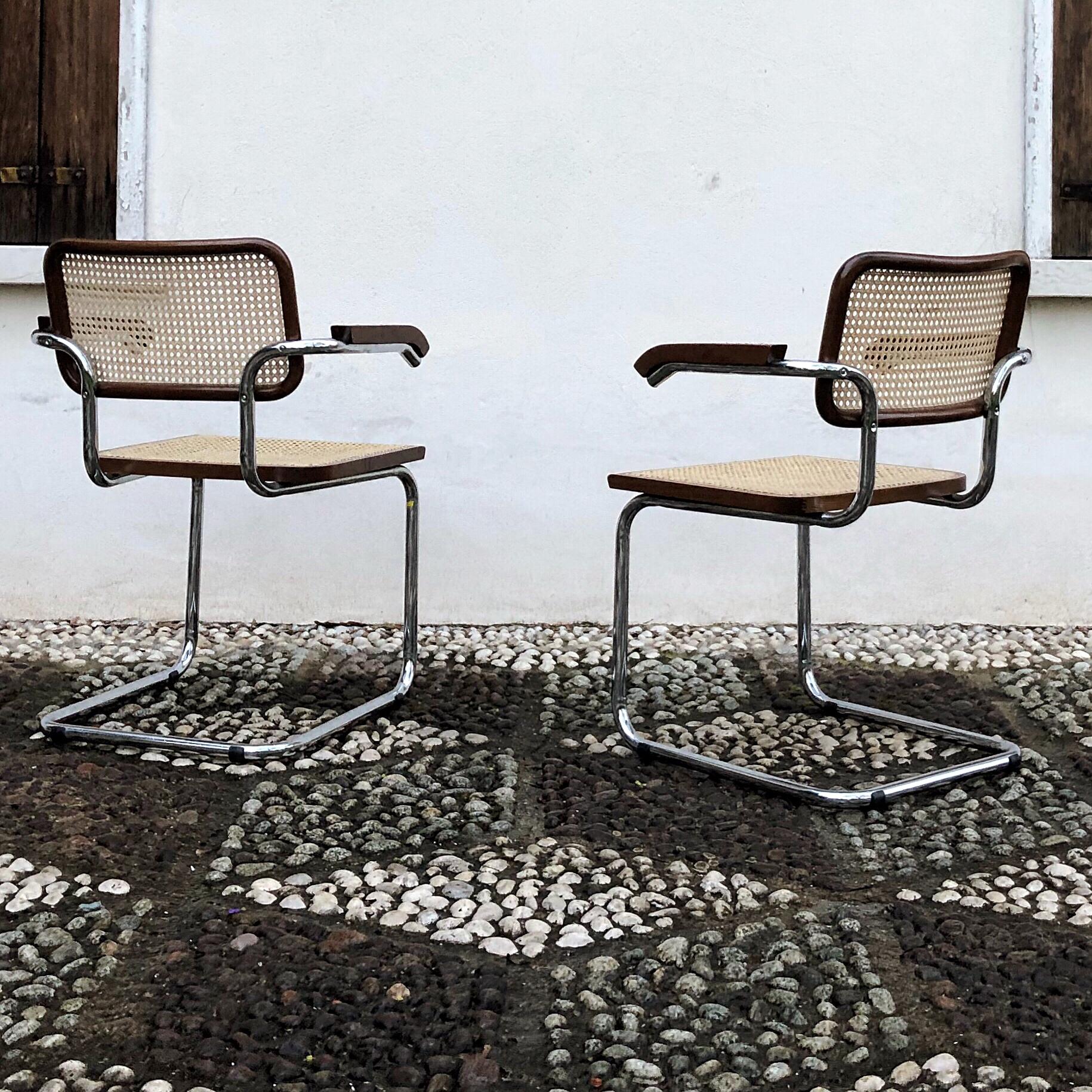 Marcel Breuer Made In Italy B64 Cesca Dining Room Arm Chair, 1970s, Set of 4 For Sale 3