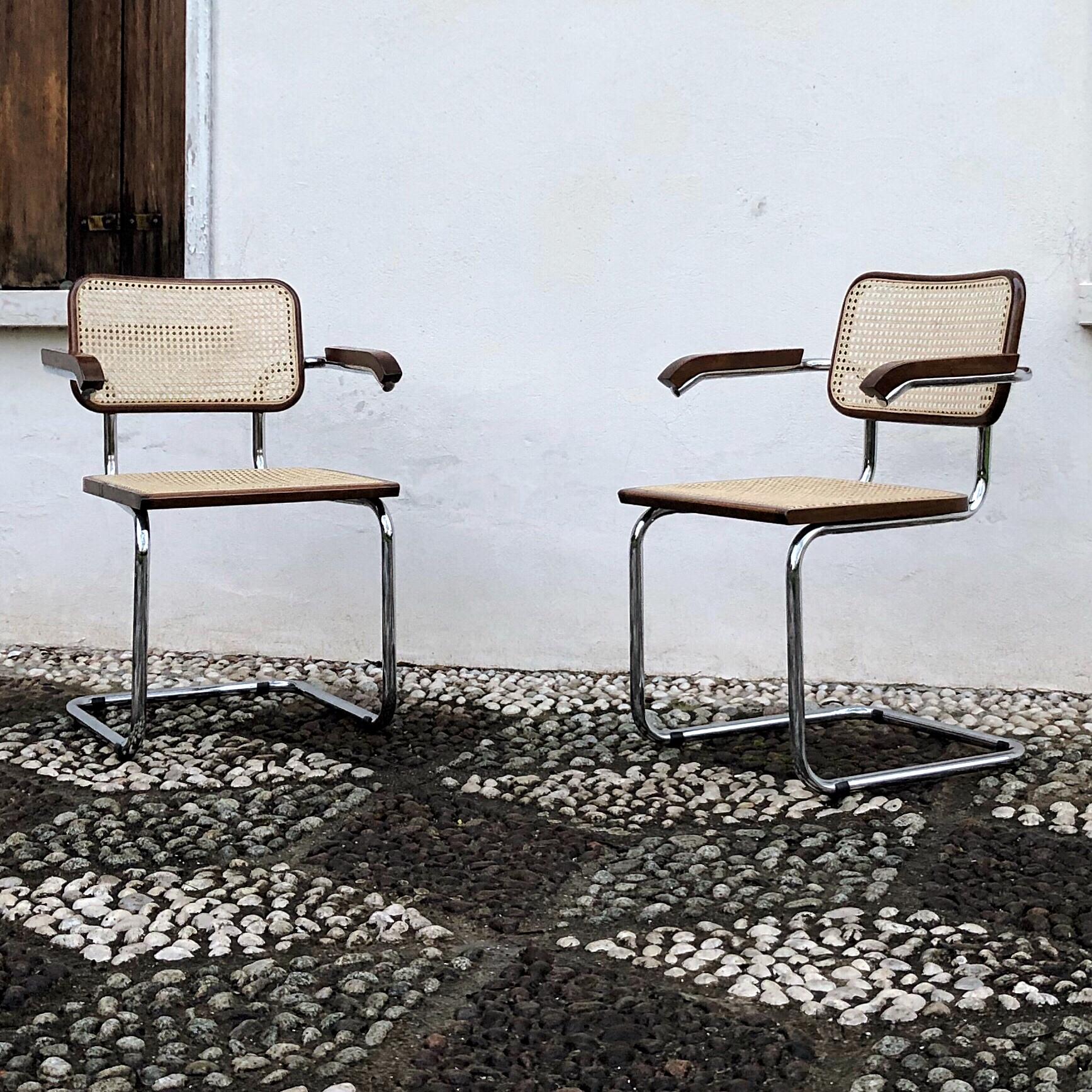 Marcel Breuer Made In Italy B64 Cesca Dining Room Arm Chair, 1970s, Set of 4 For Sale 4