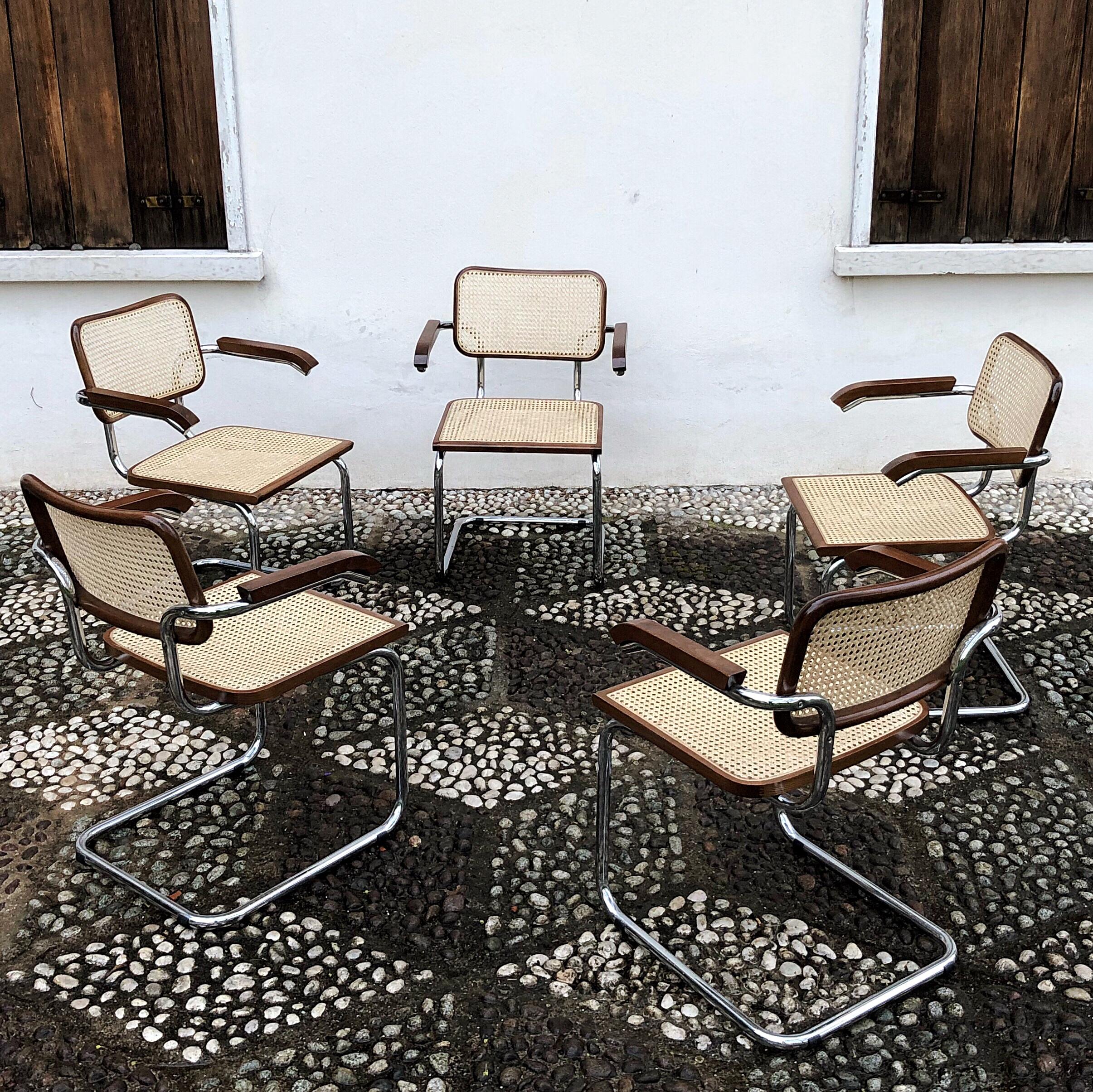 Marcel Breuer Made In Italy B64 Cesca Dining Room Arm Chair, 1970s, Set of 4 For Sale 5