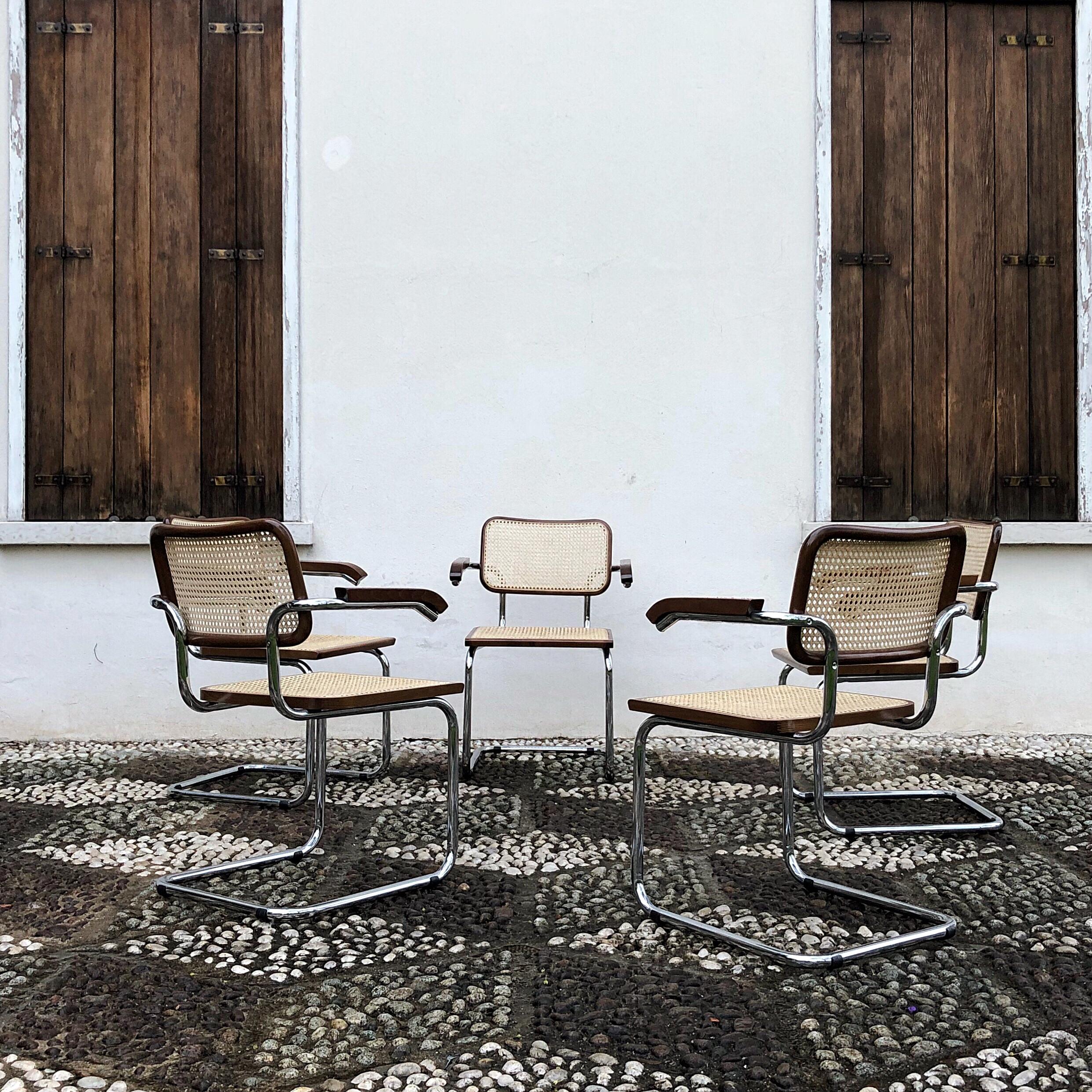Marcel Breuer Made In Italy B64 Cesca Dining Room Arm Chair, 1970s, Set of 4 For Sale 6