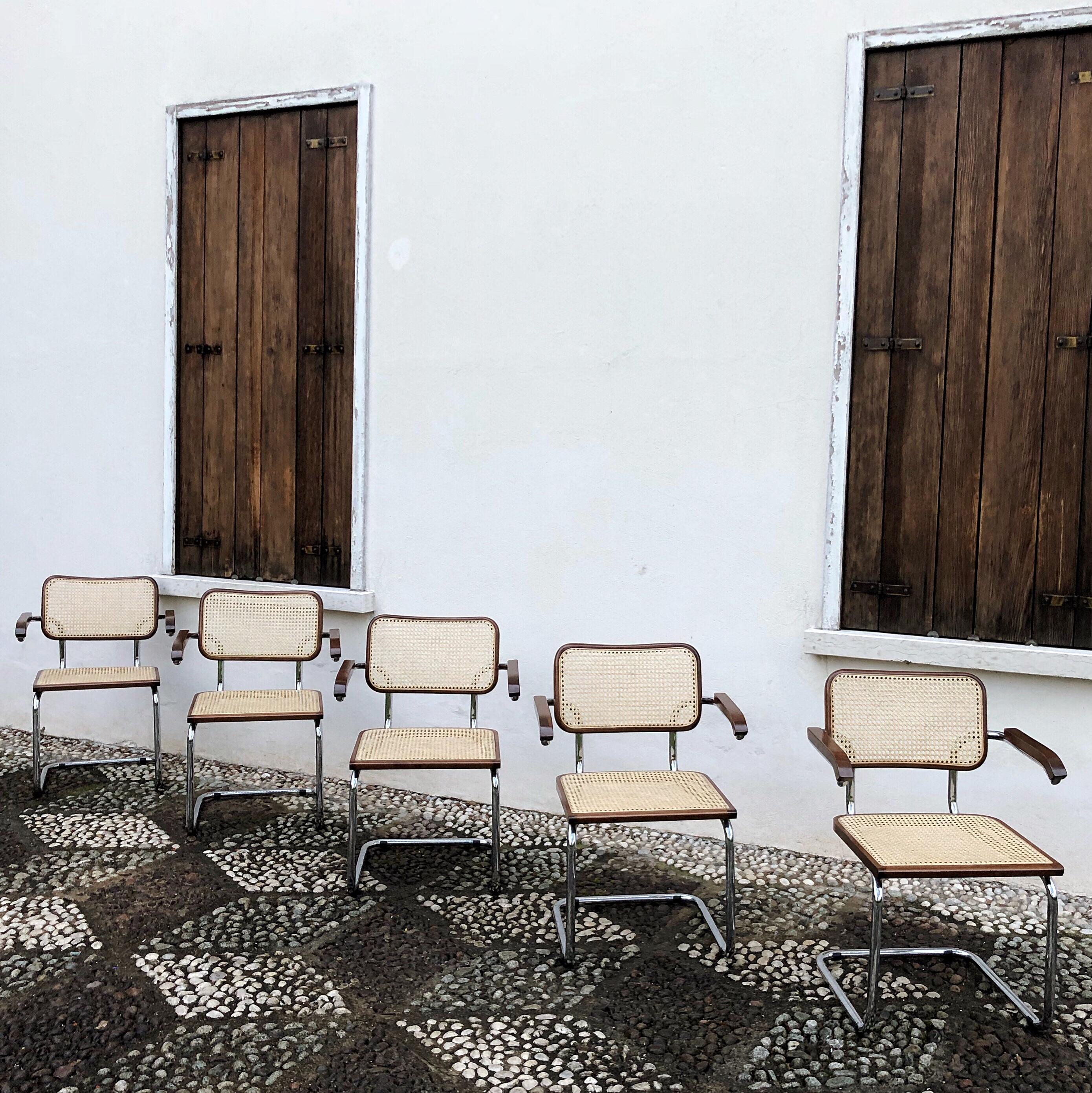 Marcel Breuer Made In Italy B64 Cesca Dining Room Arm Chair, 1970s, Set of 4 For Sale 8