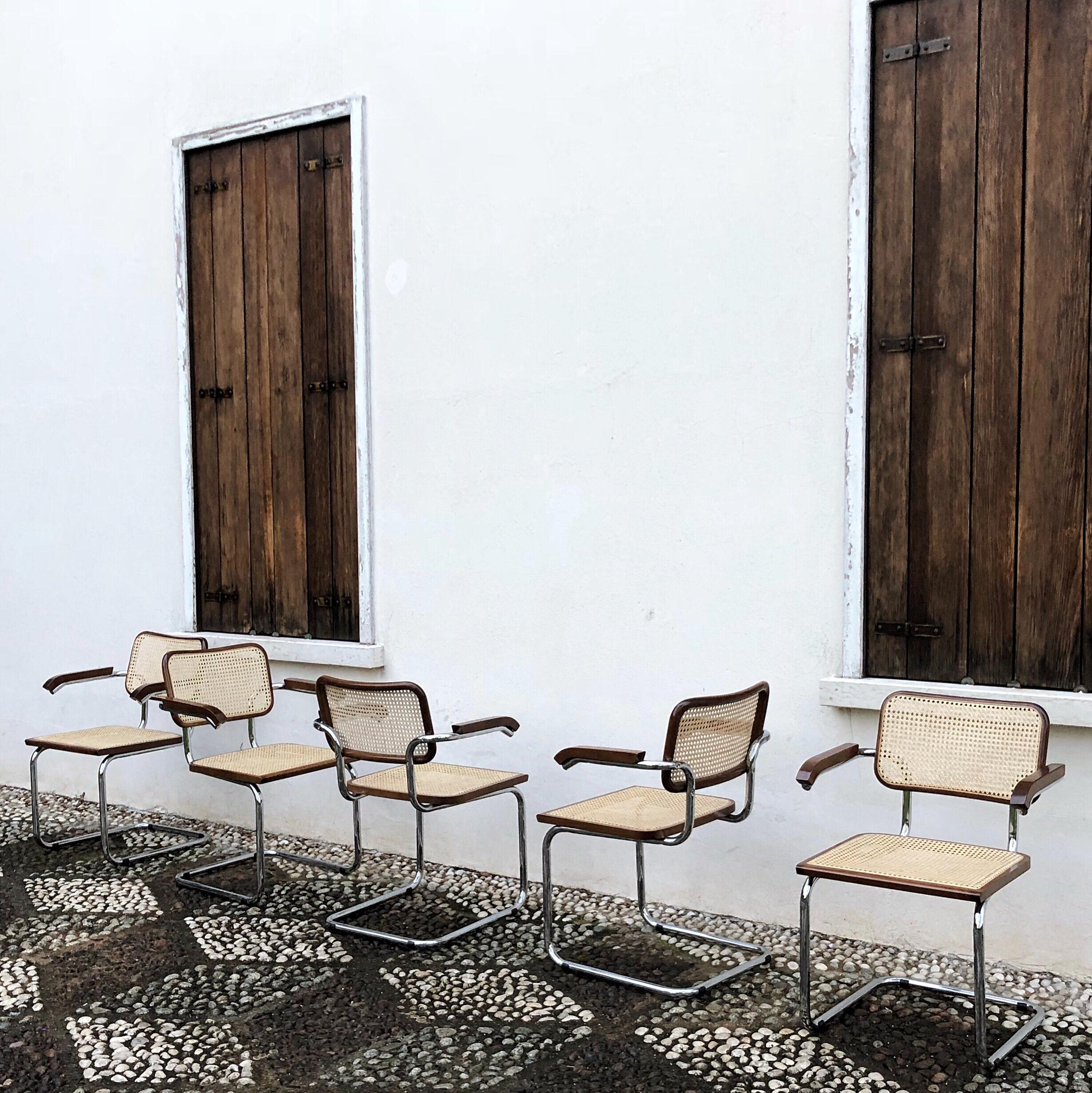 Marcel Breuer Made In Italy B64 Cesca Dining Room Arm Chair, 1970s, Set of 4 For Sale 9