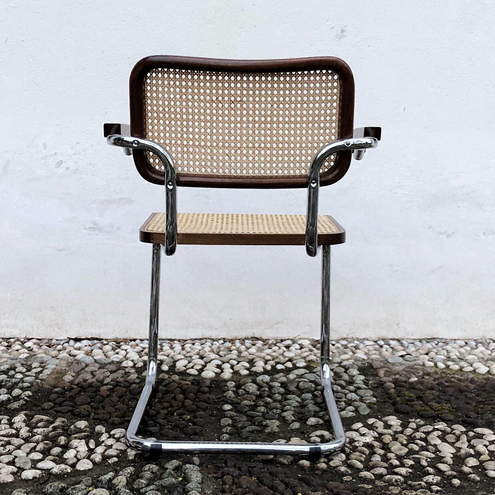 Marcel Breuer Made In Italy B64 Cesca Dining Room Arm Chair, 1970s, Set of 4 In Good Condition For Sale In Vicenza, IT