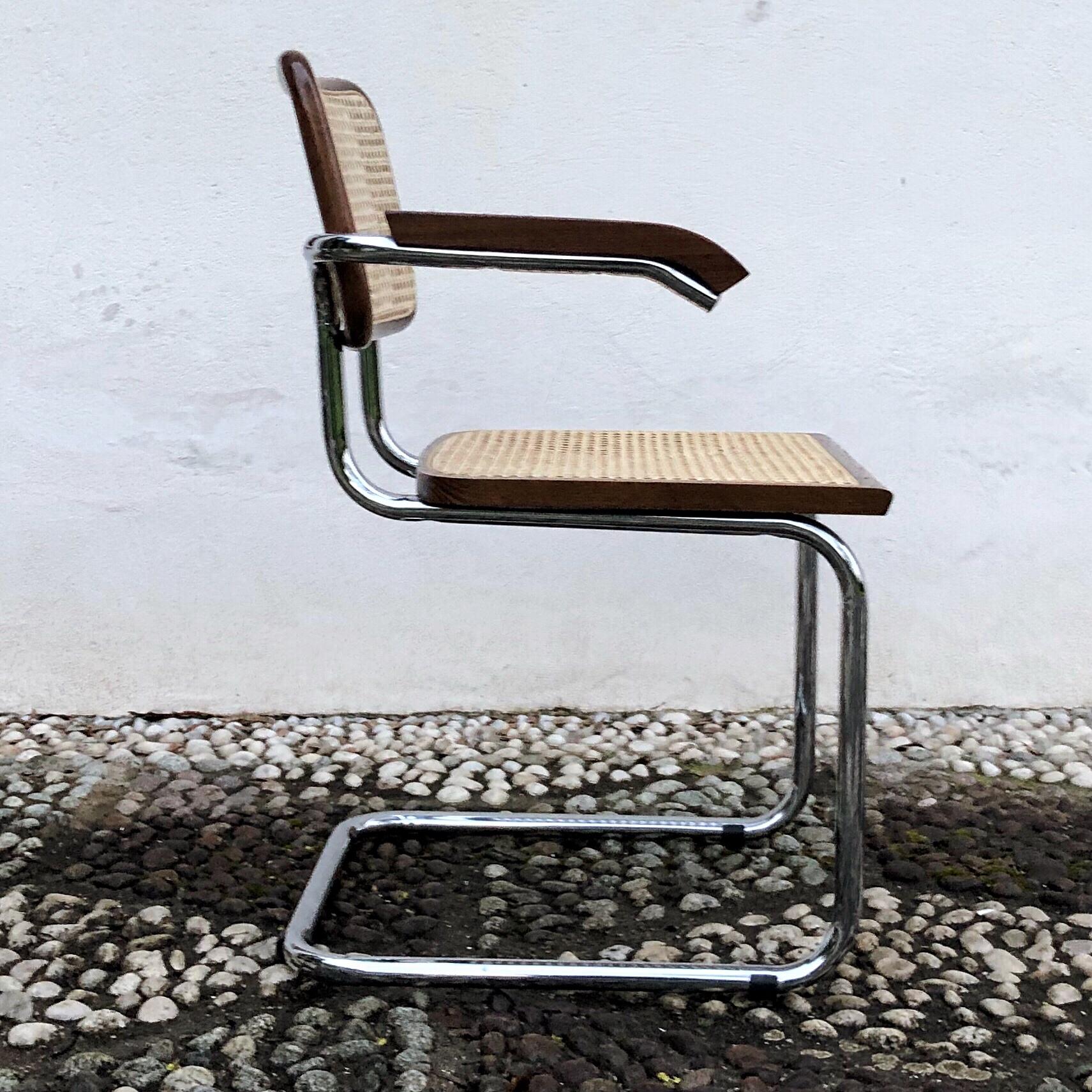 Wicker Marcel Breuer Made In Italy B64 Cesca Dining Room Arm Chair, 1970s, Set of 4 For Sale