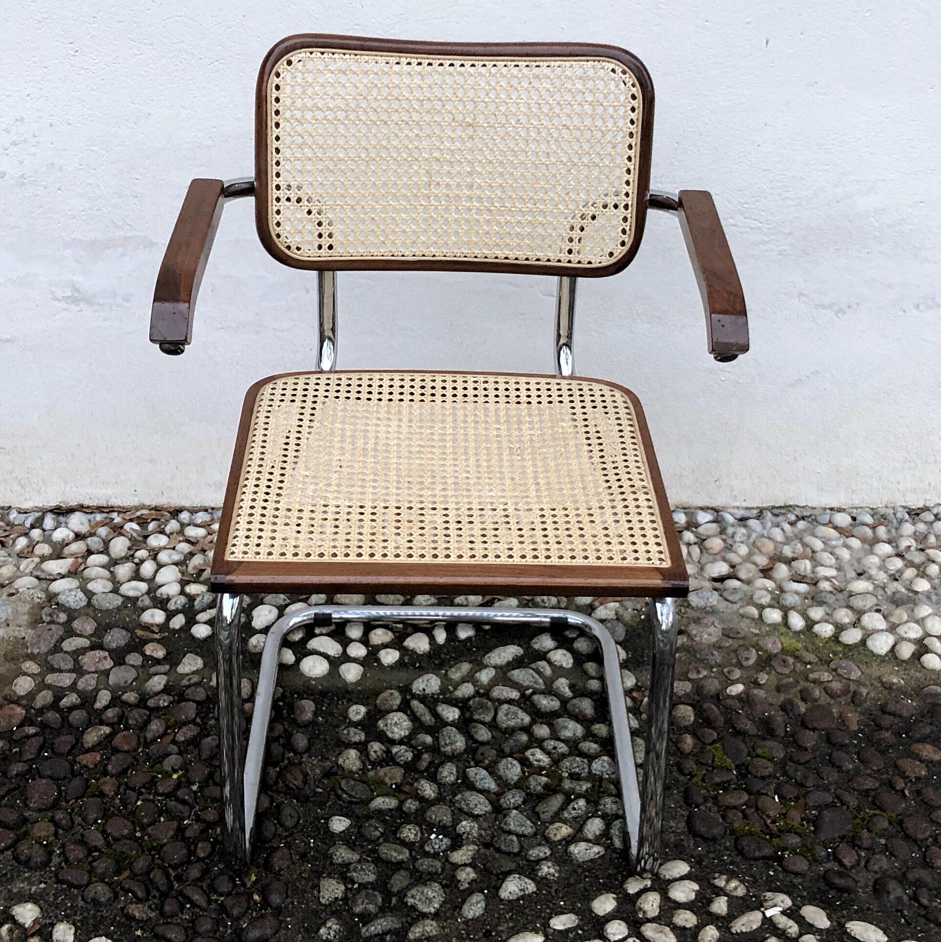 Marcel Breuer Made In Italy B64 Cesca Dining Room Arm Chair, 1970s, Set of 4 For Sale 1