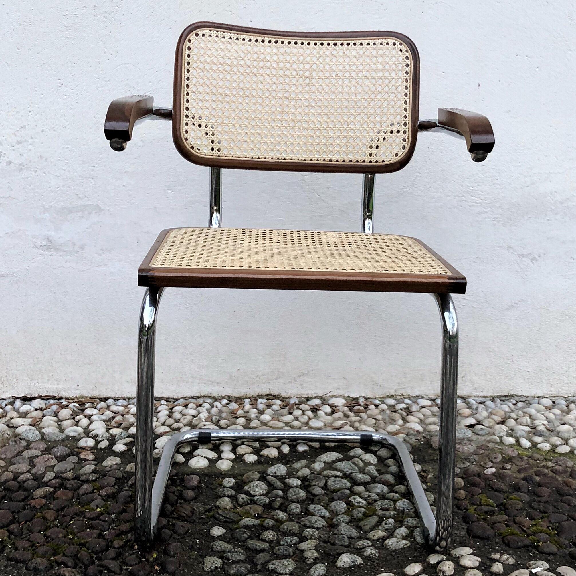 Marcel Breuer Made In Italy B64 Cesca Dining Room Arm Chair, 1970s, Set of 4 For Sale 2