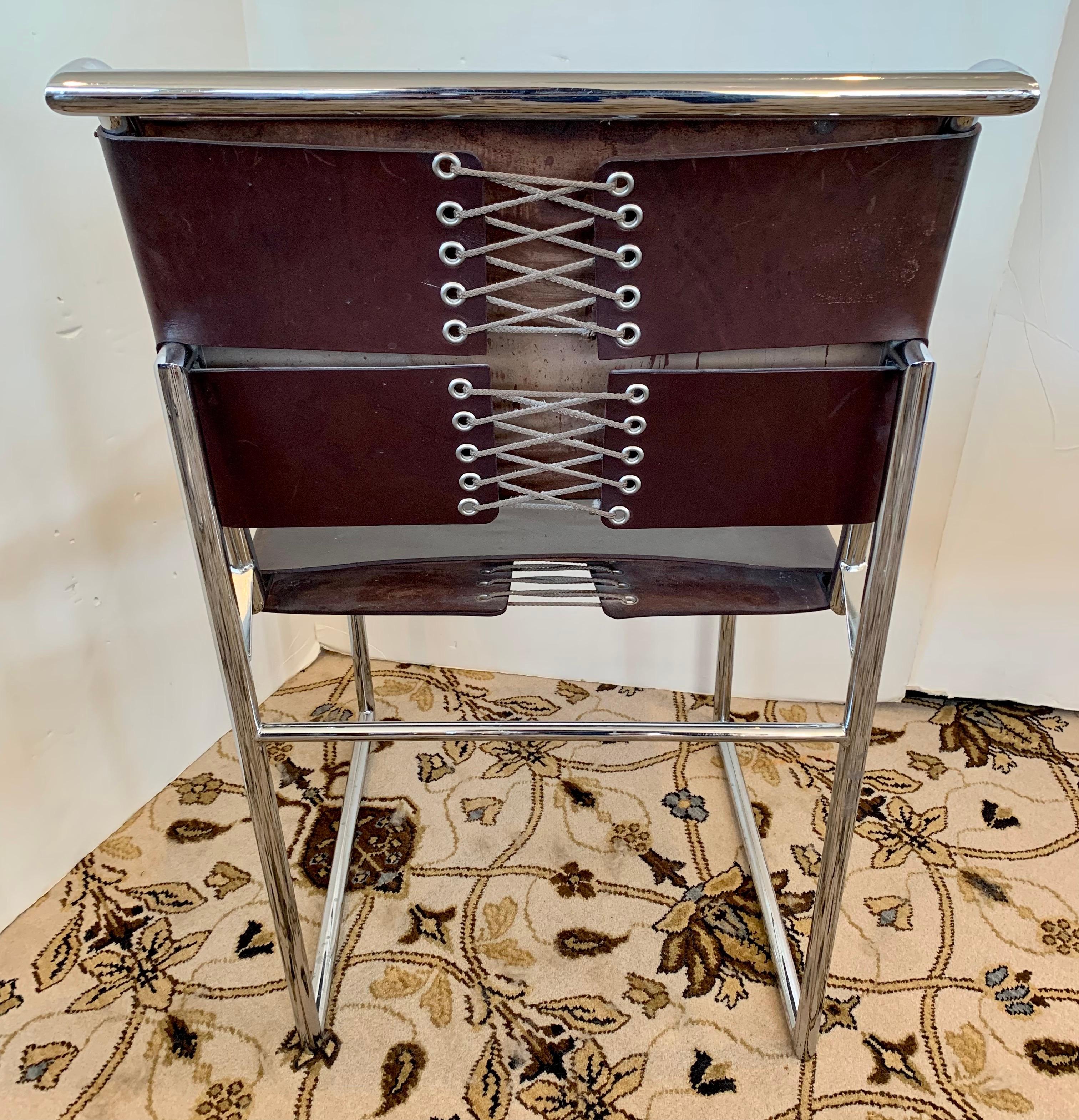 Marcel Breuer Mid Century Chrome and Leather B-40 Corset Chairs, Set of 4 2