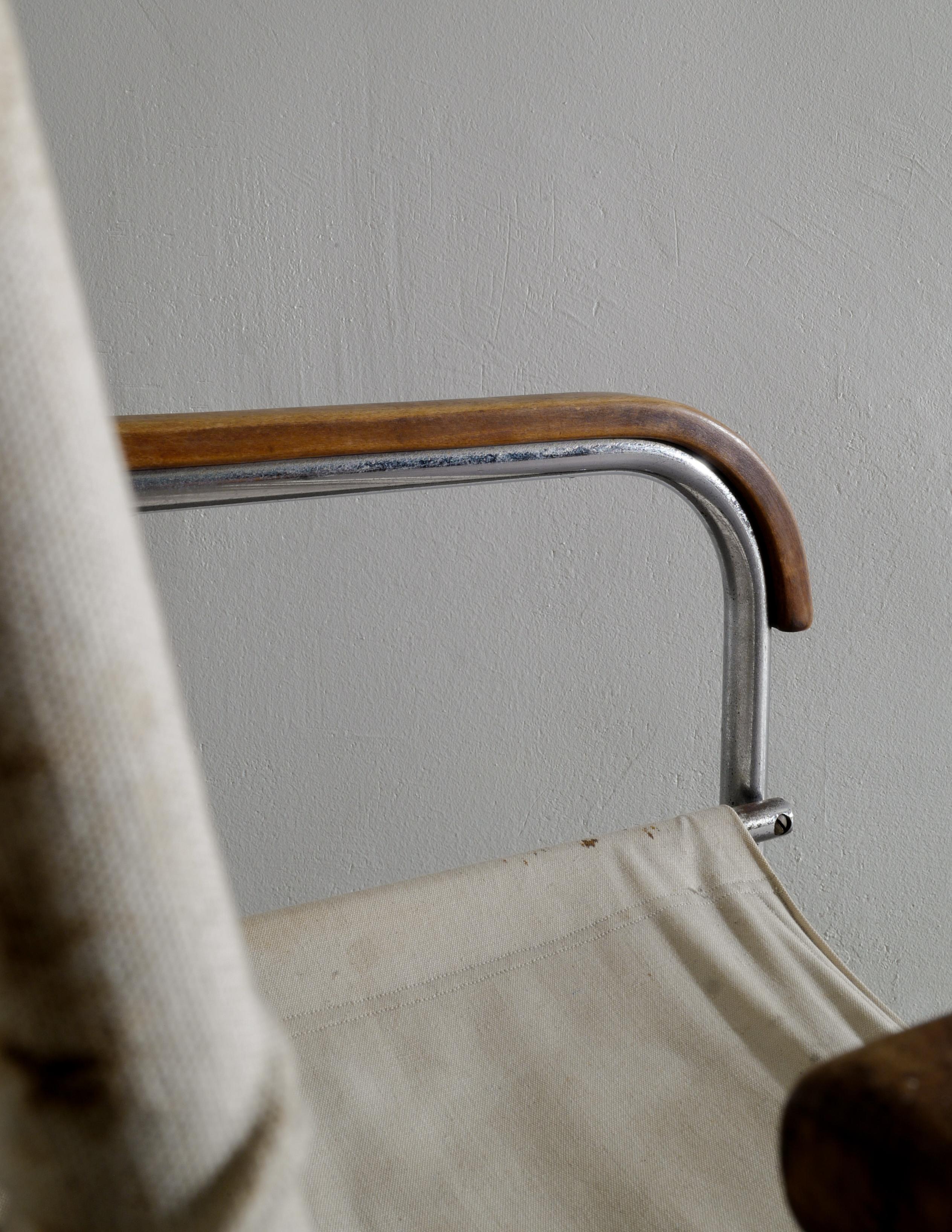 Bauhaus-Stuhl Modell „B34“ von Marcel Breuer aus Stahl-Leinwand, hergestellt von Thonet 1930er Jahre im Angebot 3
