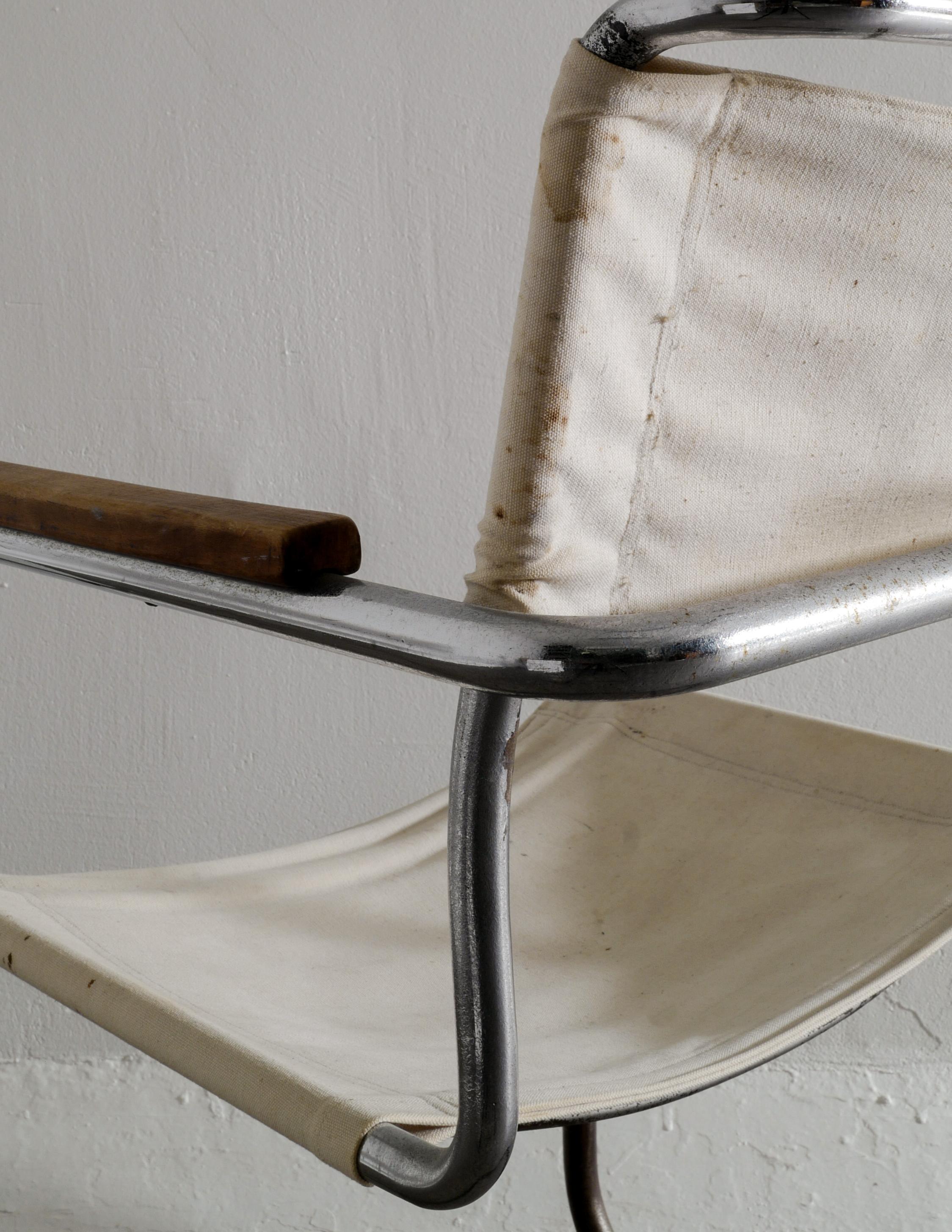 Bauhaus-Stuhl Modell „B34“ von Marcel Breuer aus Stahl-Leinwand, hergestellt von Thonet 1930er Jahre (Deutsch) im Angebot