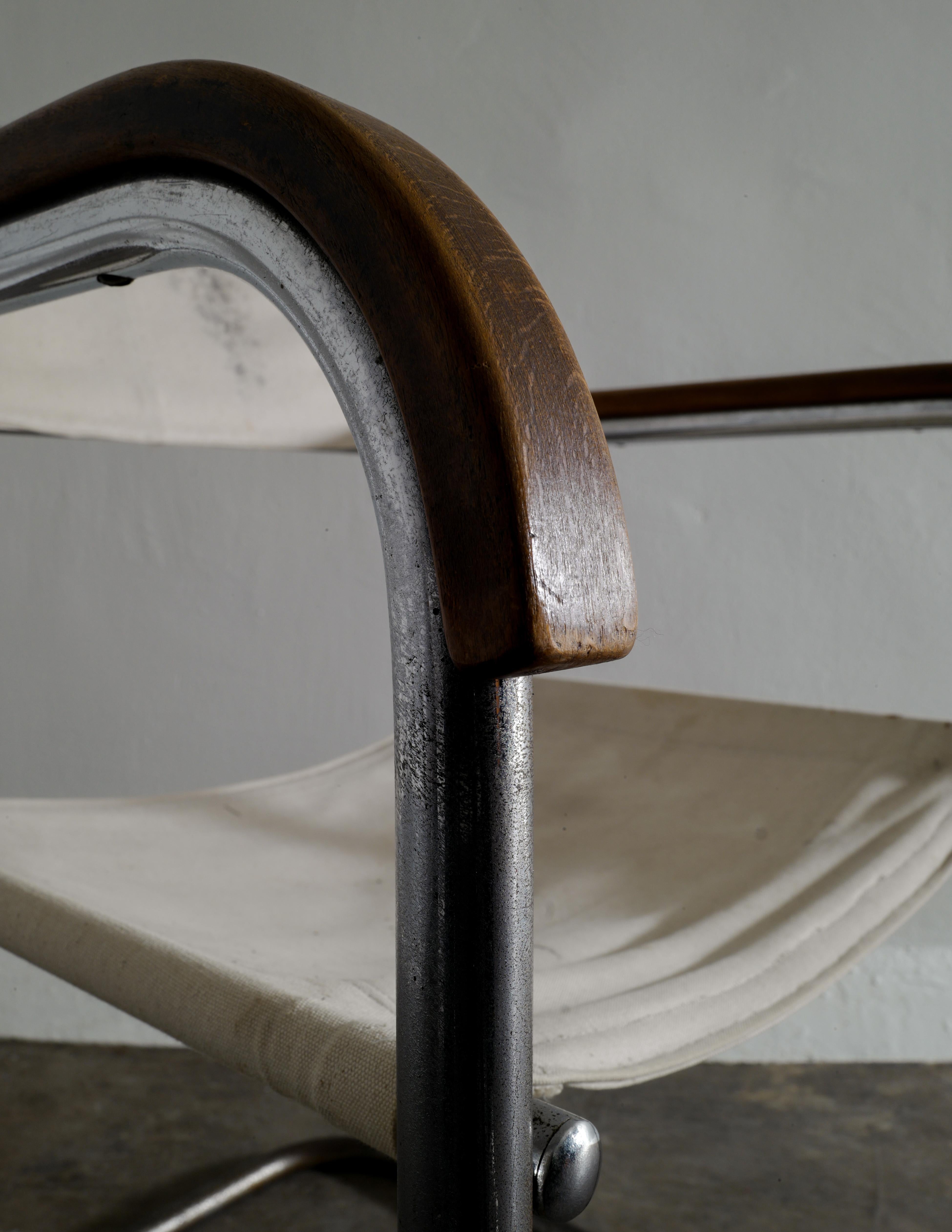 Bauhaus-Stuhl Modell „B34“ von Marcel Breuer aus Stahl-Leinwand, hergestellt von Thonet 1930er Jahre im Angebot 1