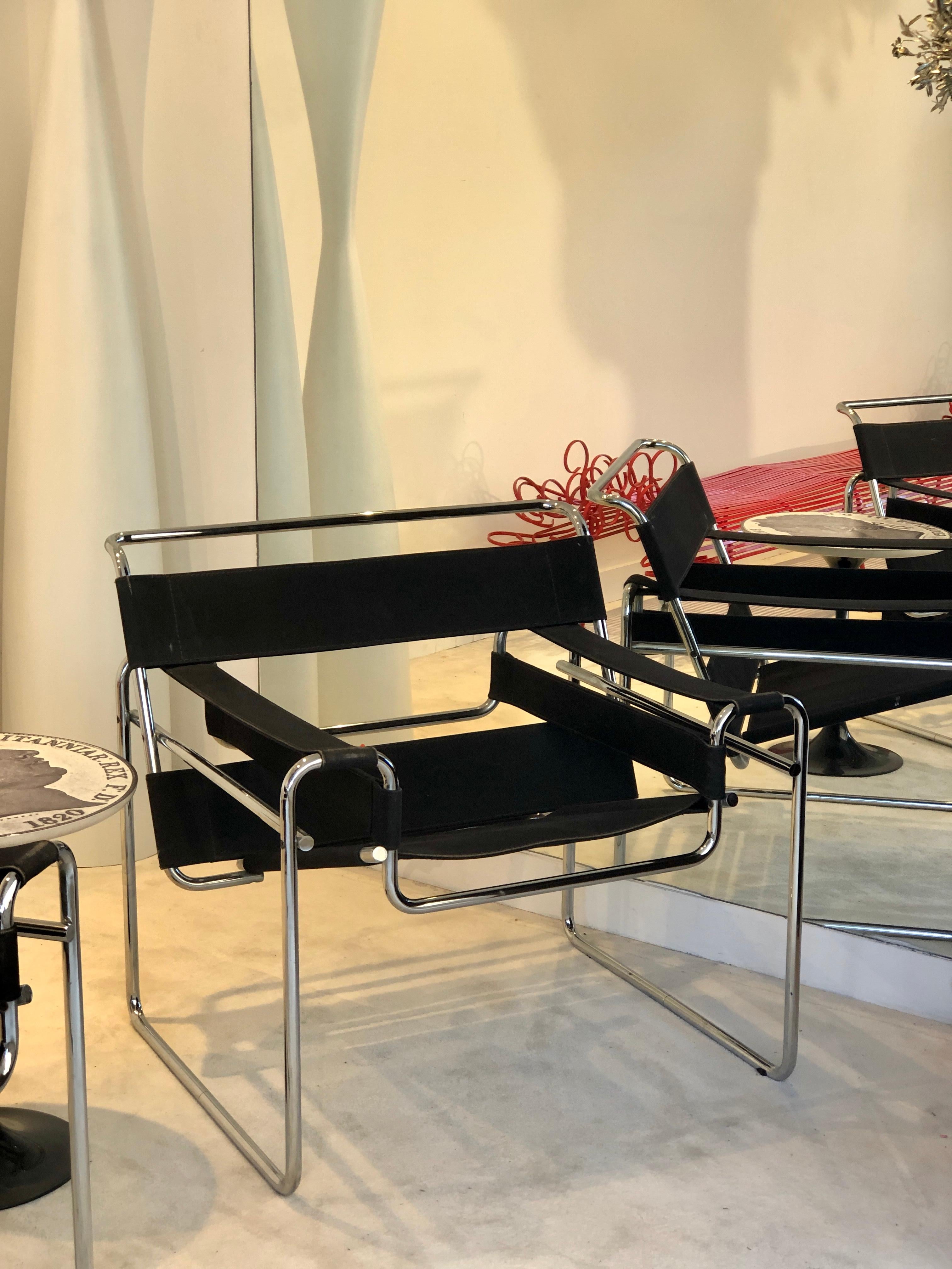 Spanish Marcel Breuer Model B3 Wassily Armchair Lounge, Gavina, 1960s, Black Canvas