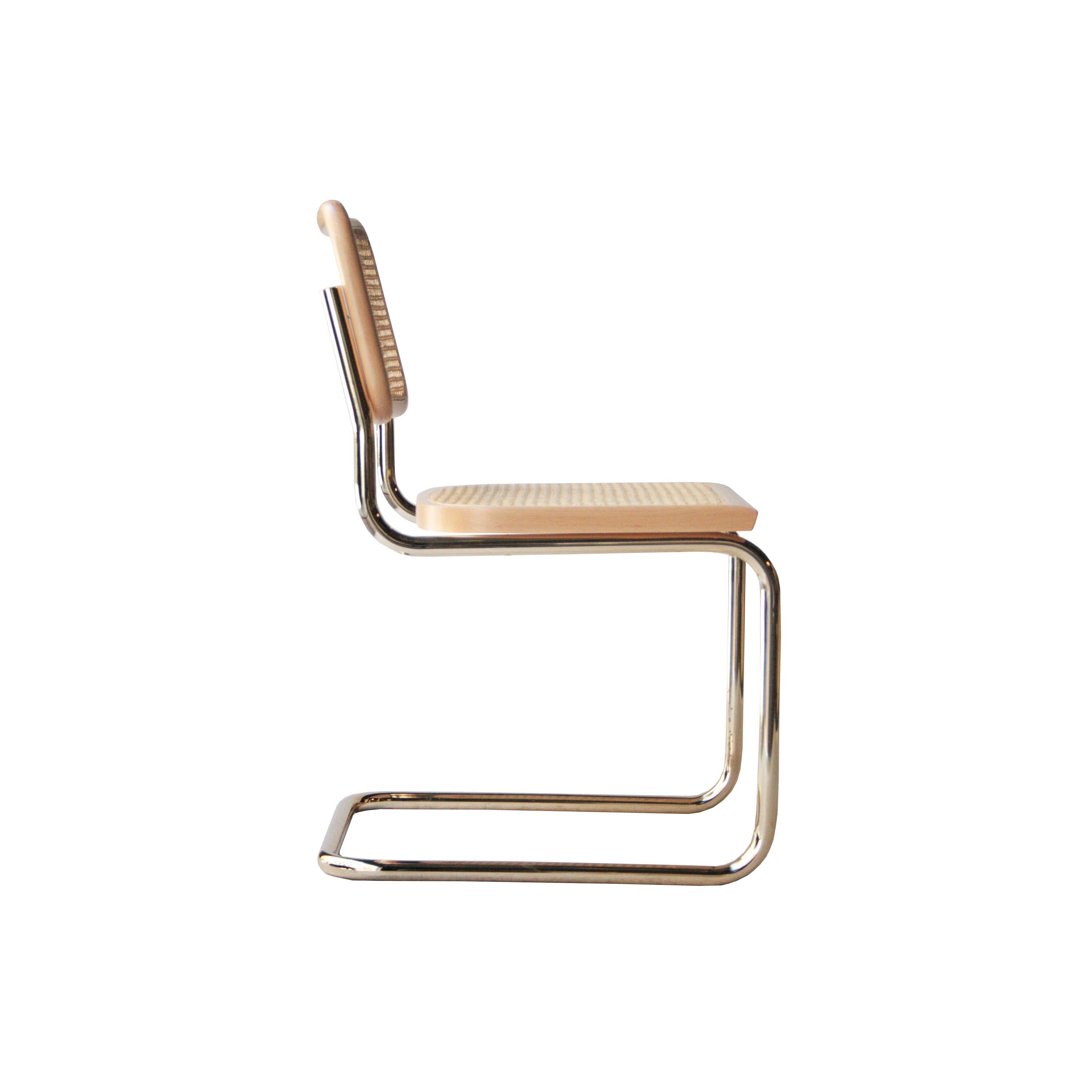 Mid-Century Modern Marcel Breuer MYC Gavina Gold Beige Beechwood Cesca Brass Chair, Italia, 1960