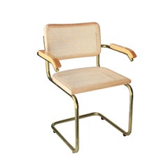 Marcel Breuer MYC Gavina Gold Beige Beechwood Cesca Brass Chair, Italia, 1960