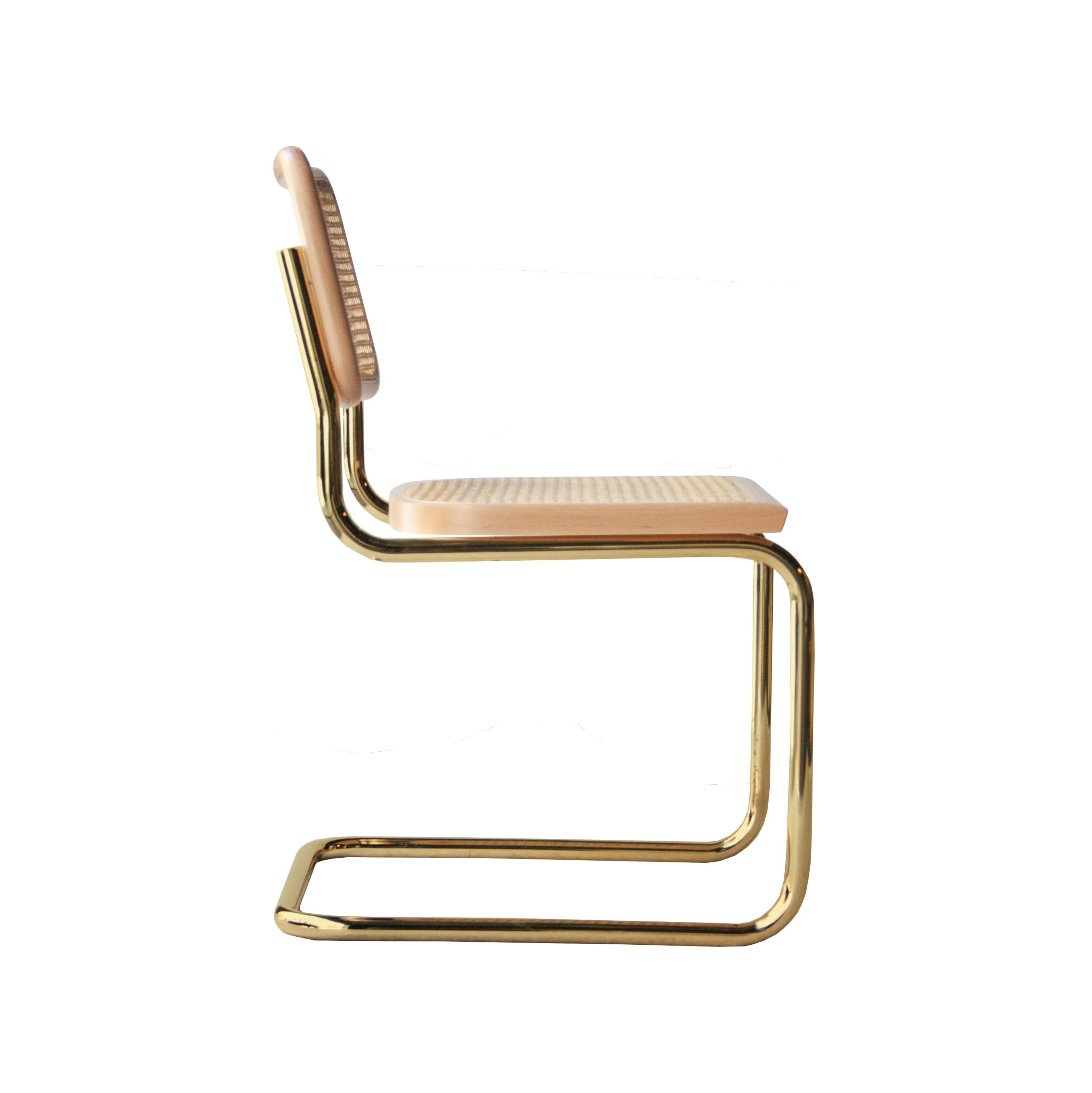 Italian Marcel Breuer MYC Gavina Gold Beige Beechwood Cesca Brass Chair, Italia, 1960