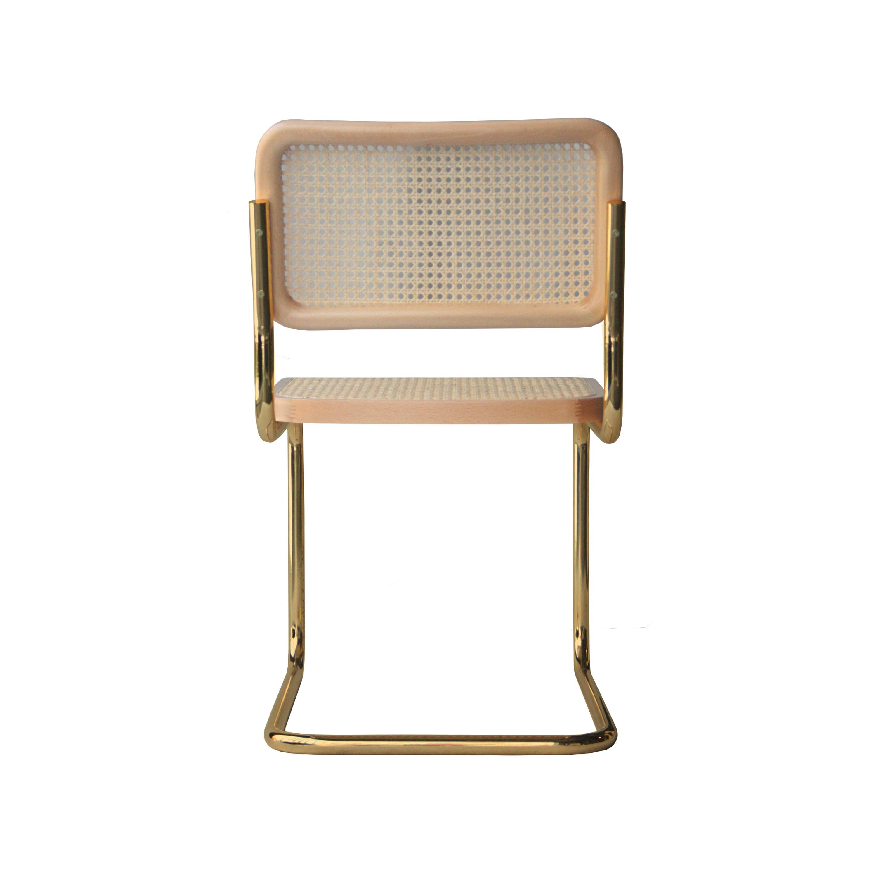 Marcel Breuer MYC Gavina Gold Beige Beechwood Cesca Brass Chair, Italia, 1960 In Good Condition In Madrid, ES