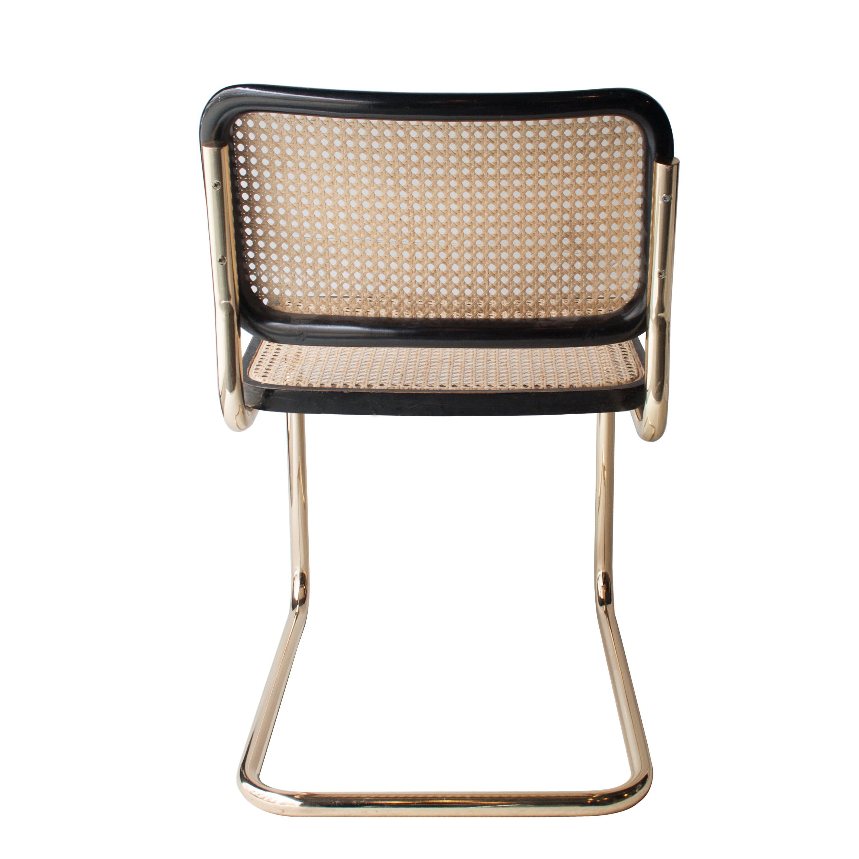 Marcel Breuer MYC Gavina Gold Black Oak Wood Cesca Brass Chair, Italia, 1960 4