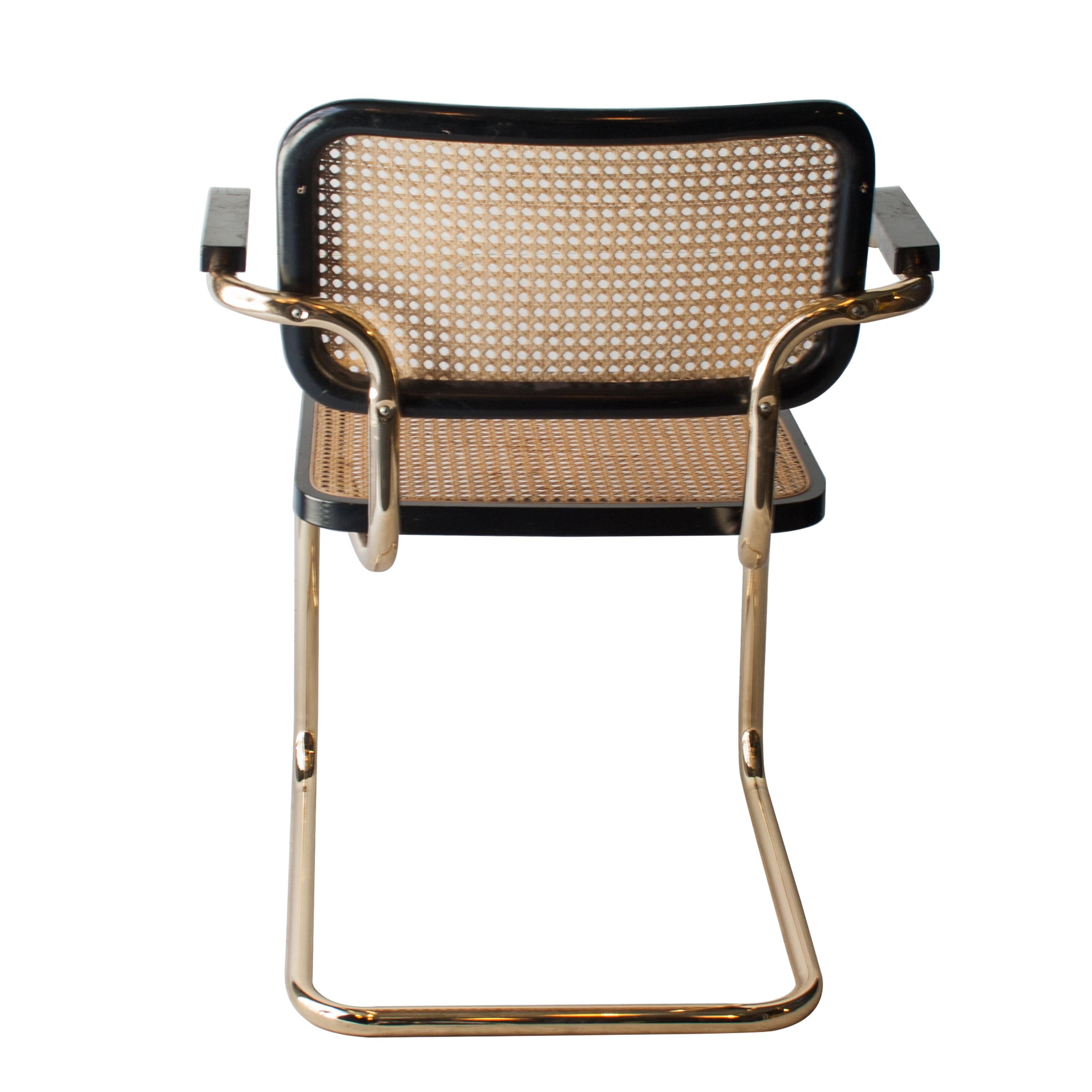 Marcel Breuer MYC Gavina Gold Black Oak Wood Cesca Brass Chair, Italia, 1960 In Good Condition In Madrid, ES