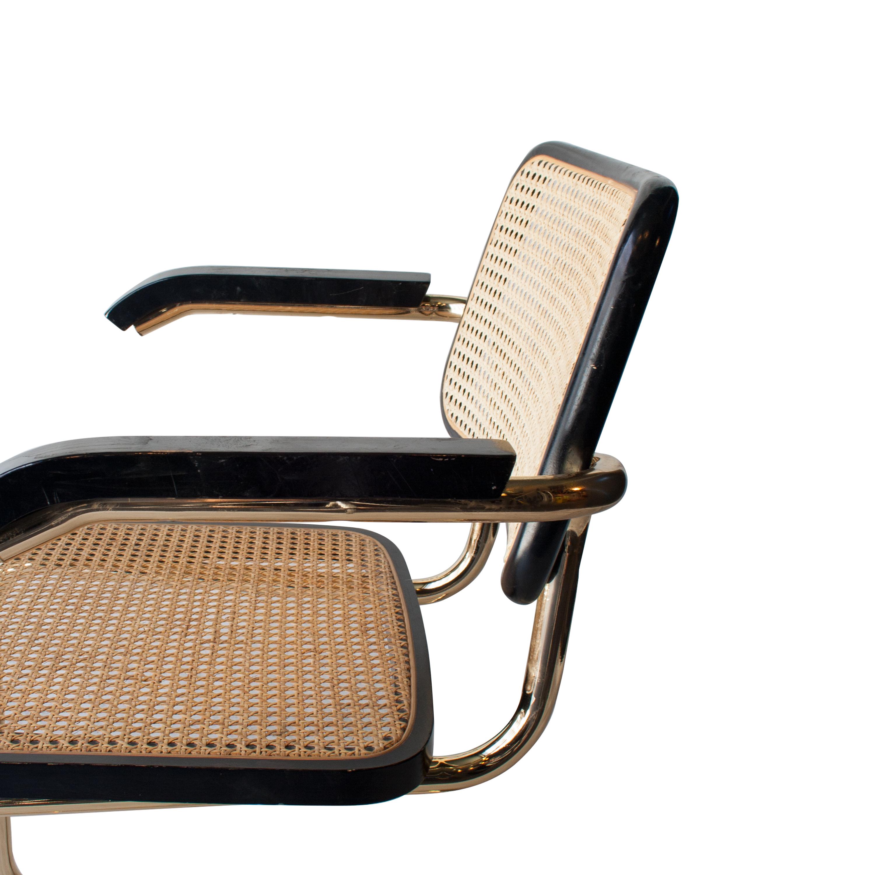 Mid-20th Century Marcel Breuer MYC Gavina Gold Black Oak Wood Cesca Brass Chair, Italia, 1960
