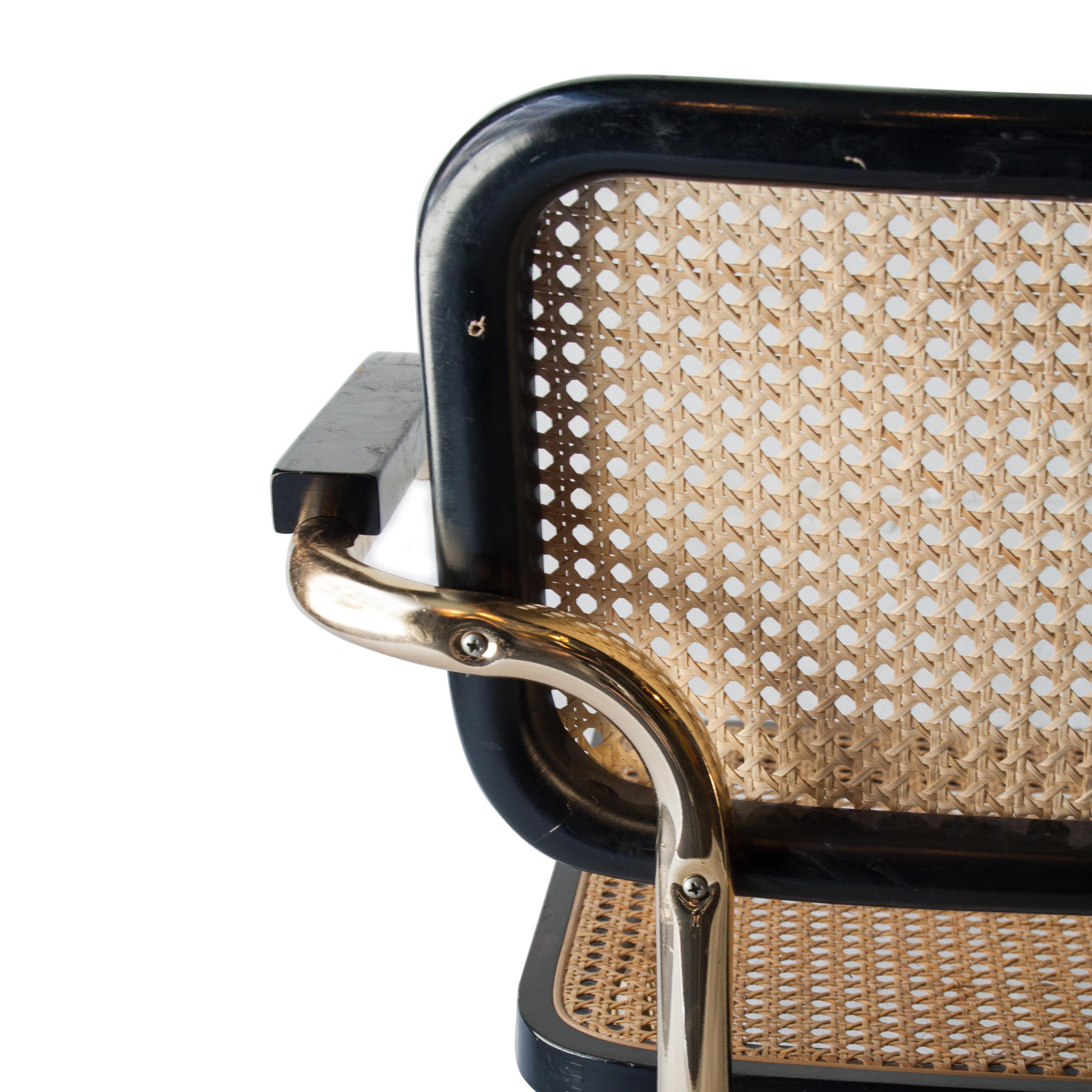 Marcel Breuer MYC Gavina Gold Black Oak Wood Cesca Brass Chair, Italia, 1960 1