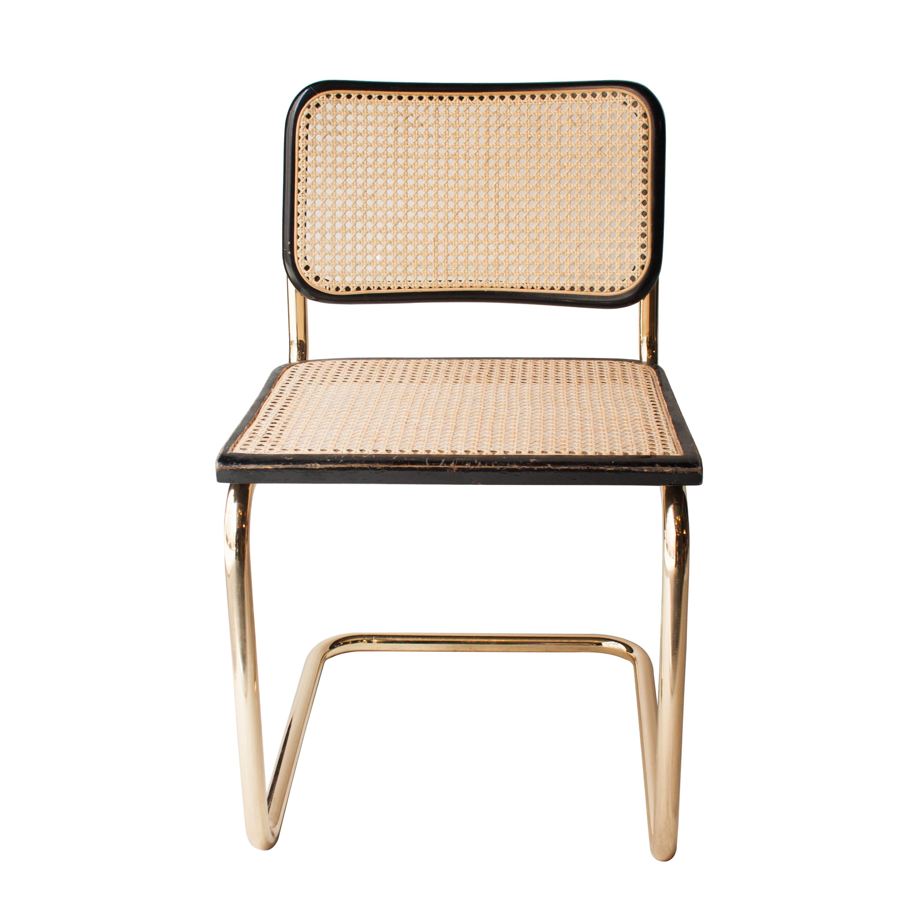 Marcel Breuer MYC Gavina Gold Black Oak Wood Cesca Brass Chair, Italia, 1960 2