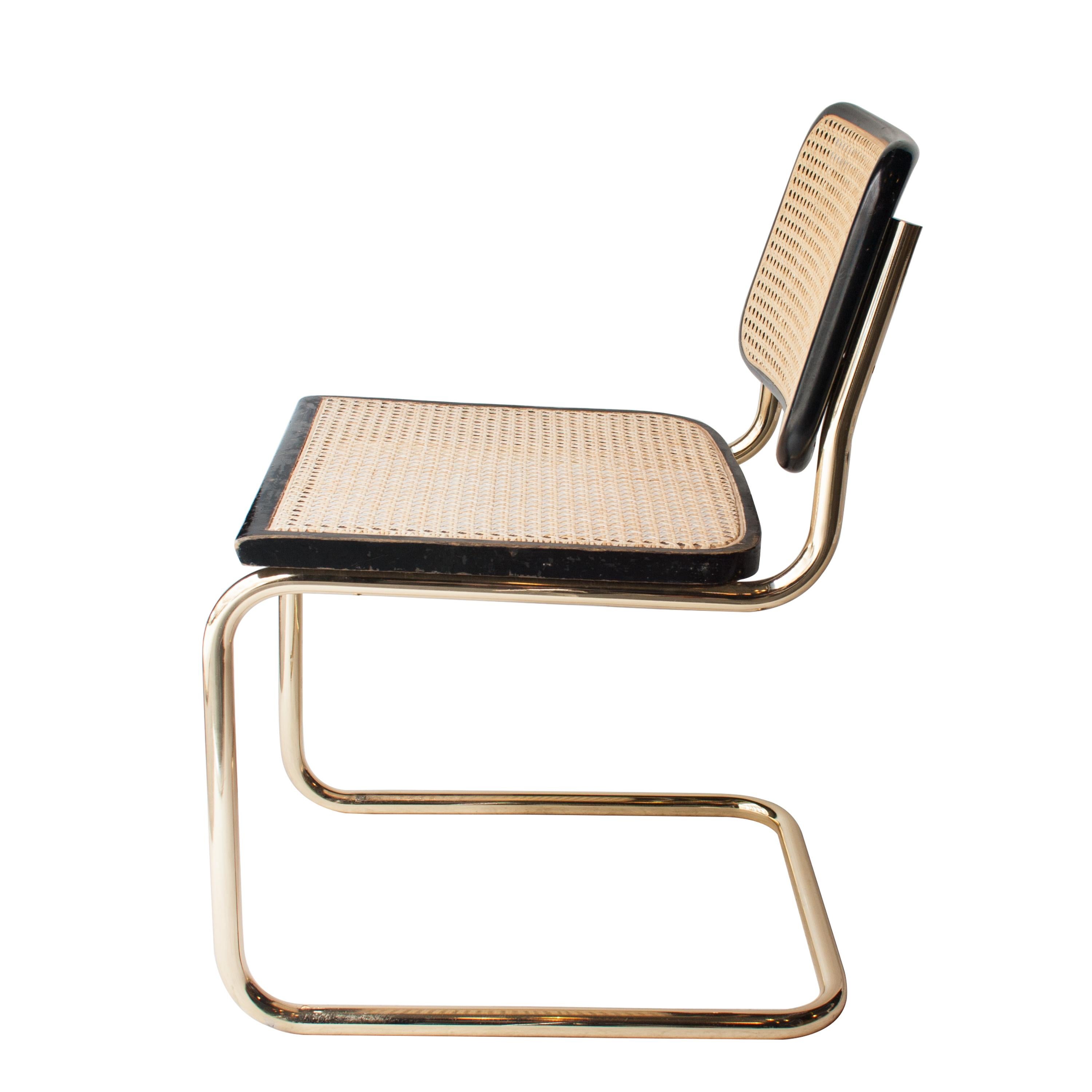 Marcel Breuer MYC Gavina Gold Black Oak Wood Cesca Brass Chair, Italia, 1960 3