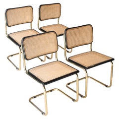 Marcel Breuer MYC Gavina Gold Black Oak Wood Cesca Brass Chair, Italia, 1960