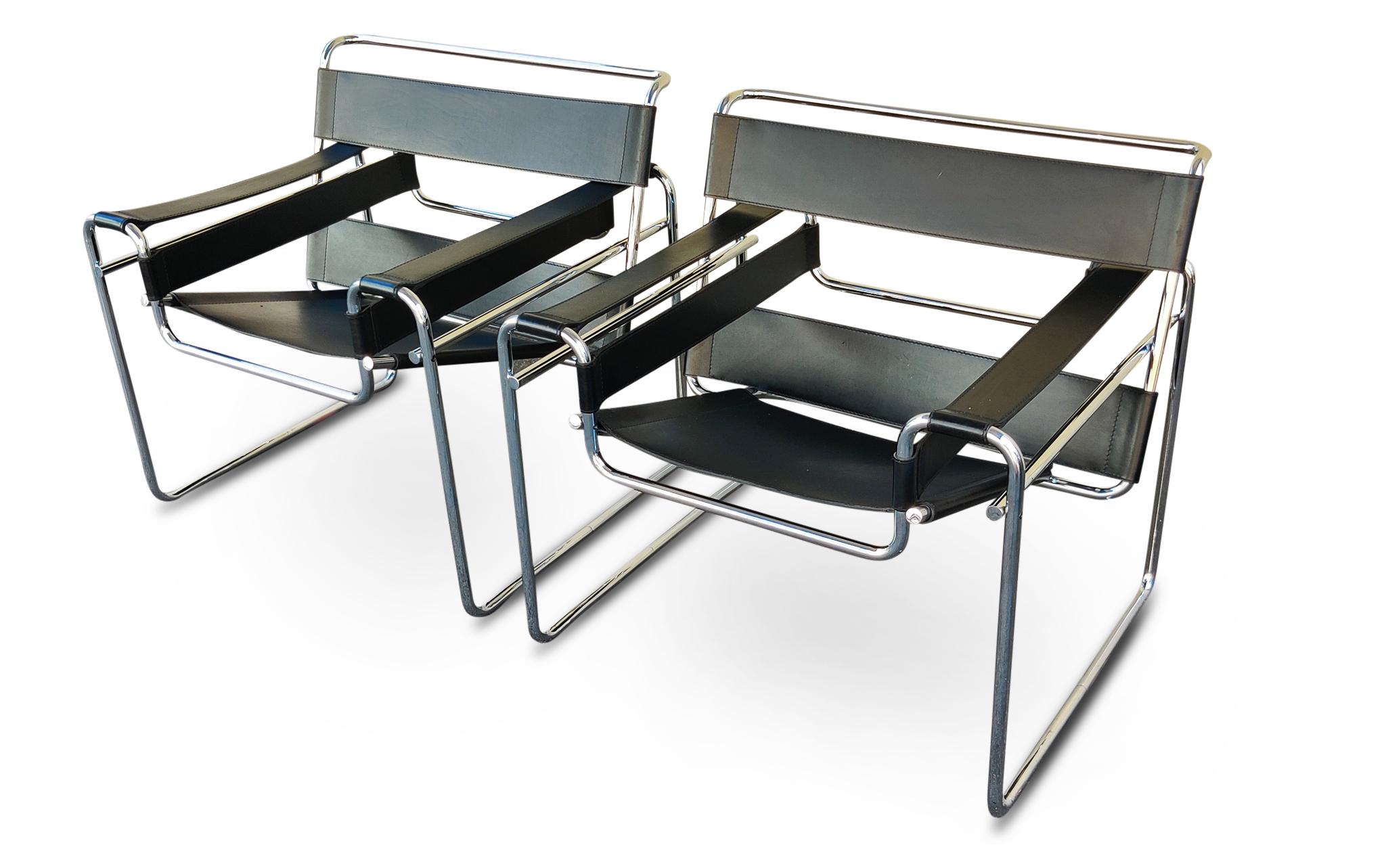 Italian Marcel Breuer Pair B3 Wassily Bauhaus Lounge Chairs - KnollStudio Italy 1990s