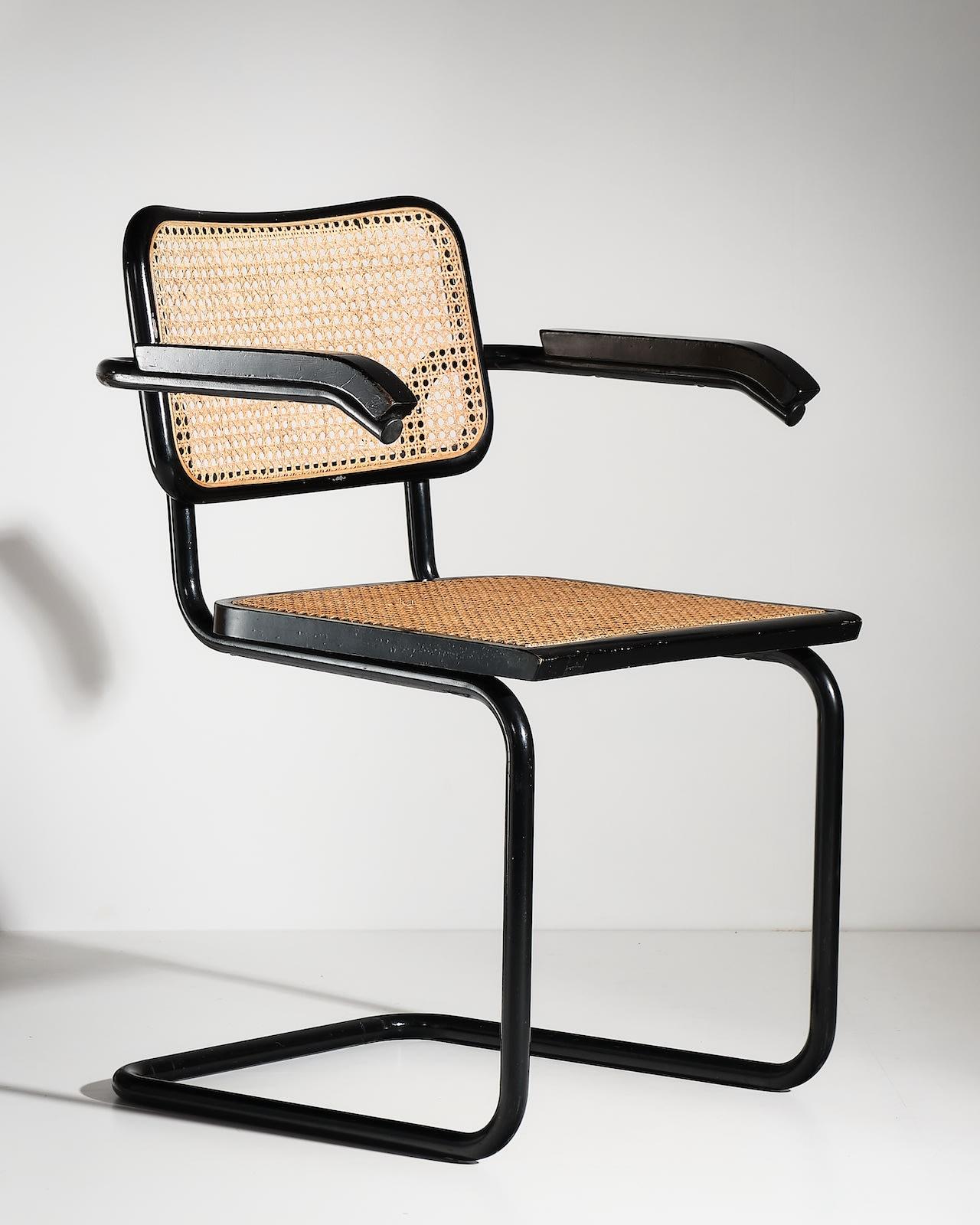 c.1960s
Ebonised wood with fine rattan back and seat
H82 x W60 x D55 cm
Seat Height 46cm