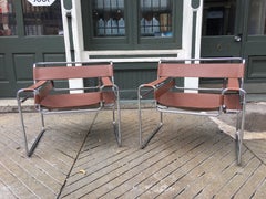 Marcel Breuer Pair of Brown Leather Wassily Chairs