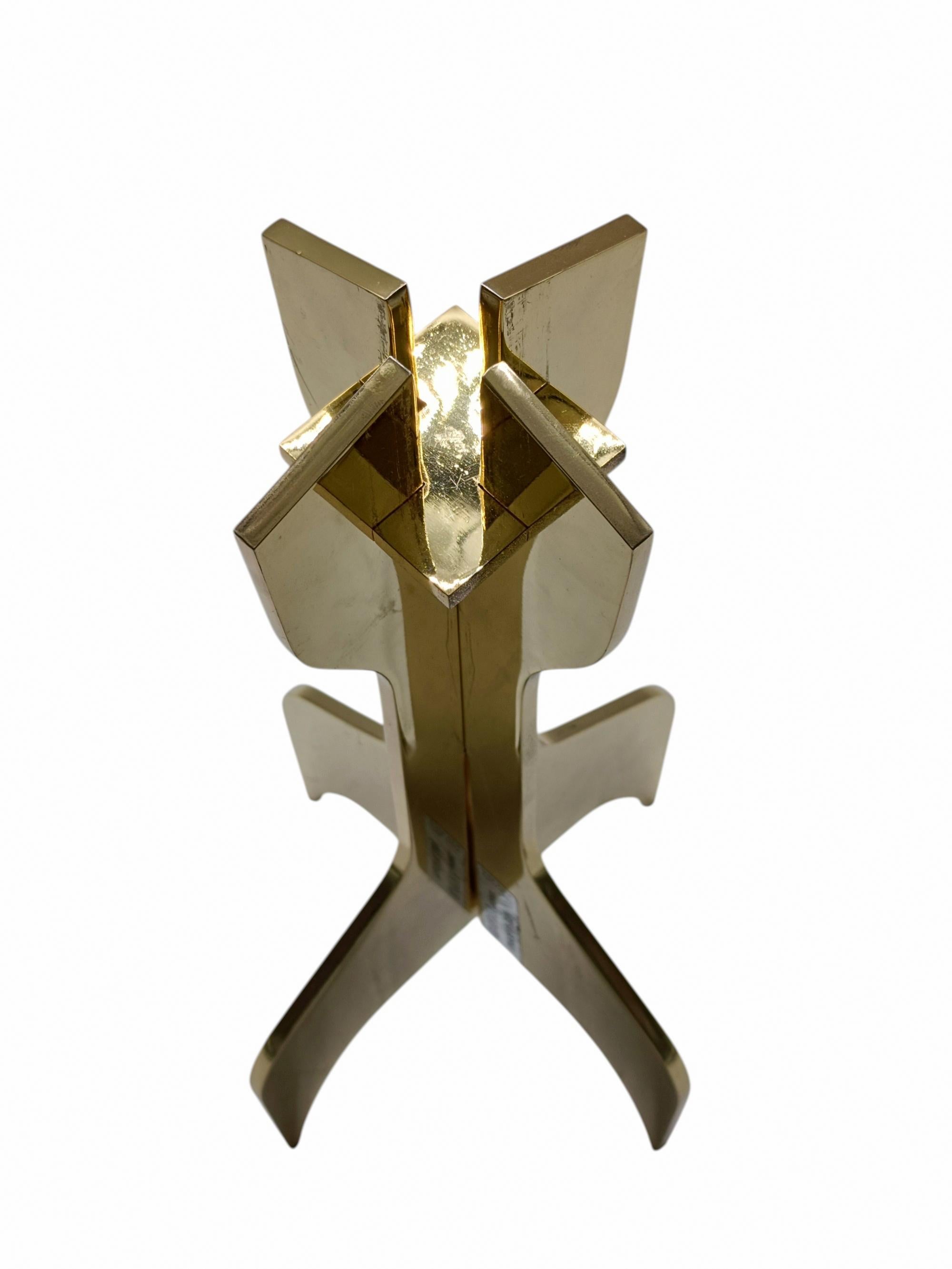 Mid-Century Modern Marcel Breuer for Gavina Sculptural Golden Candle Holder, Italy 1970s For Sale